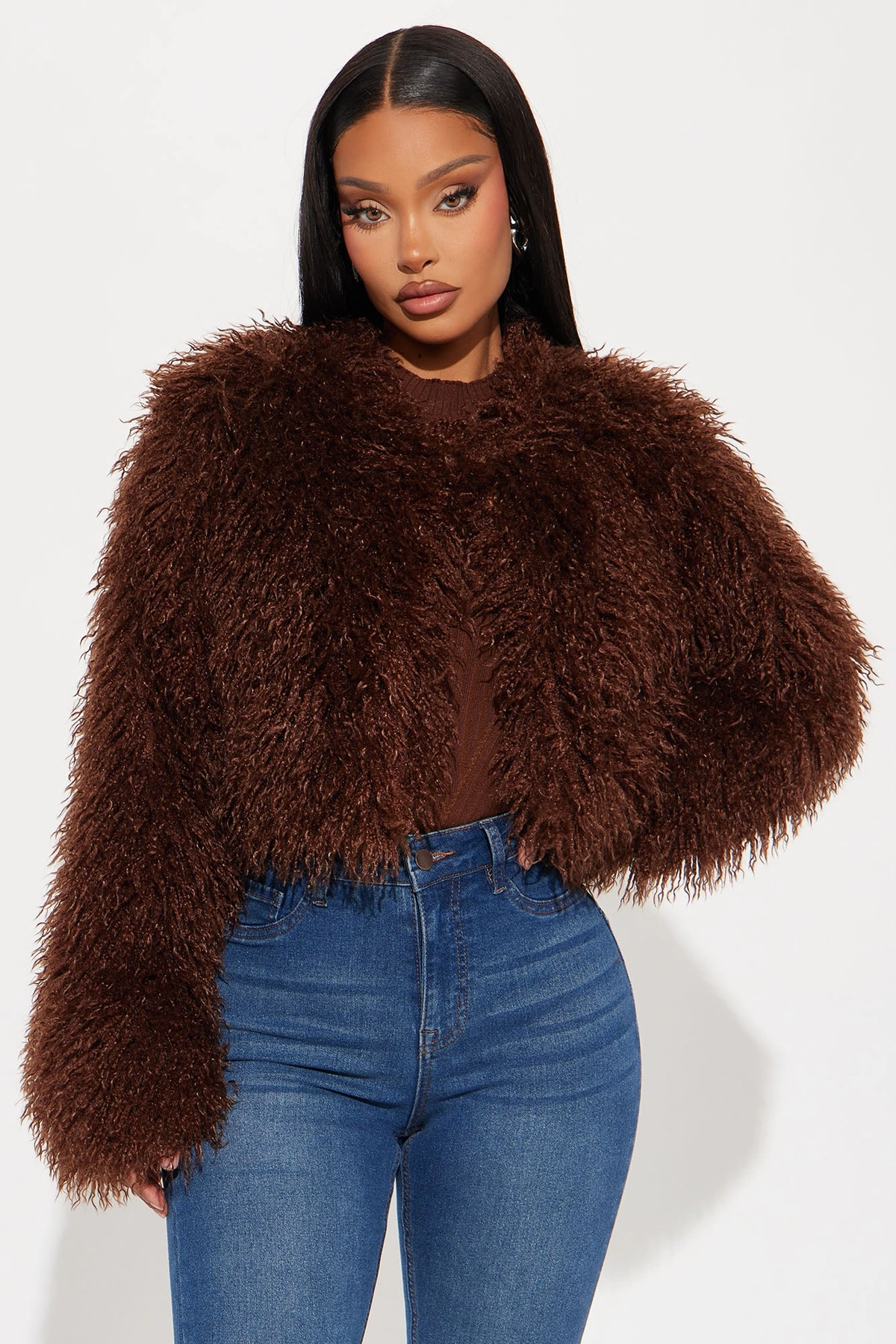 Sydney Faux Fur Coat - Brown — Castanho