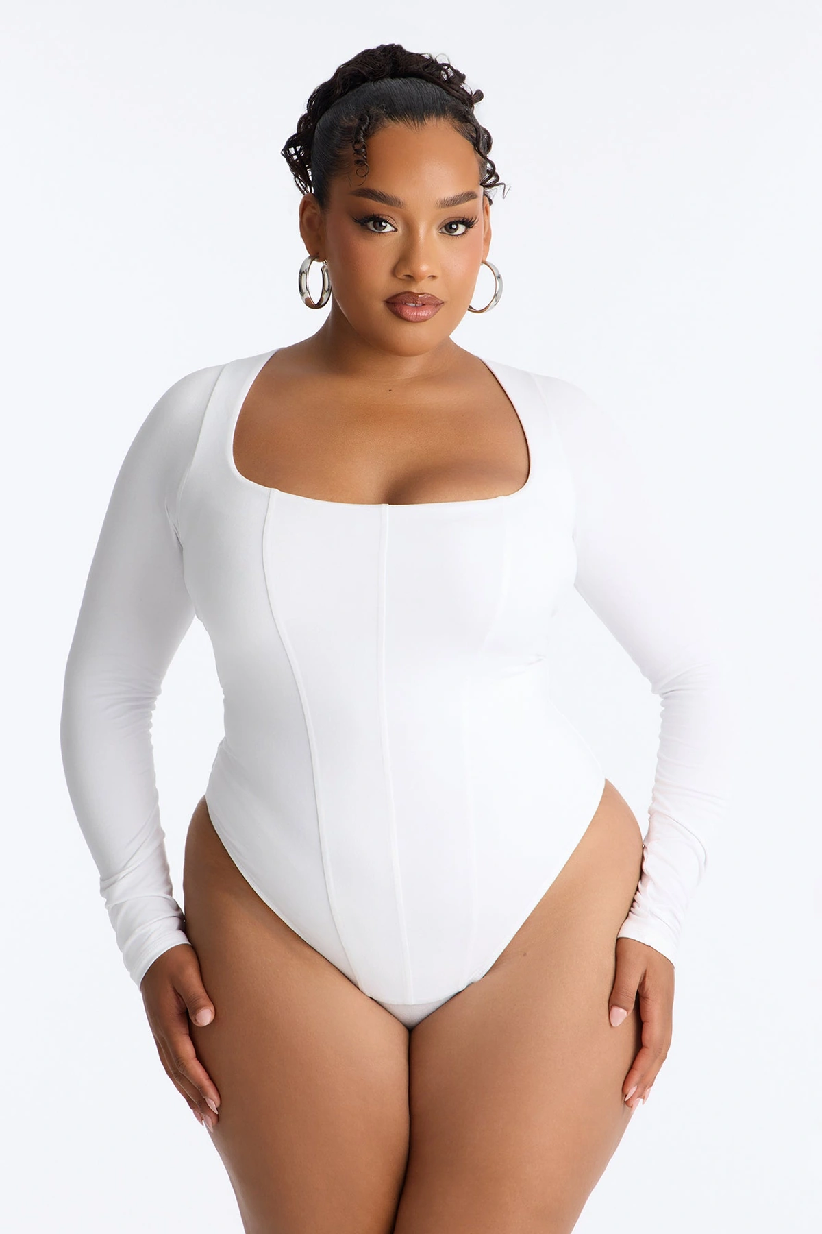 Sammy Square Neck Bodysuit - White — Branco