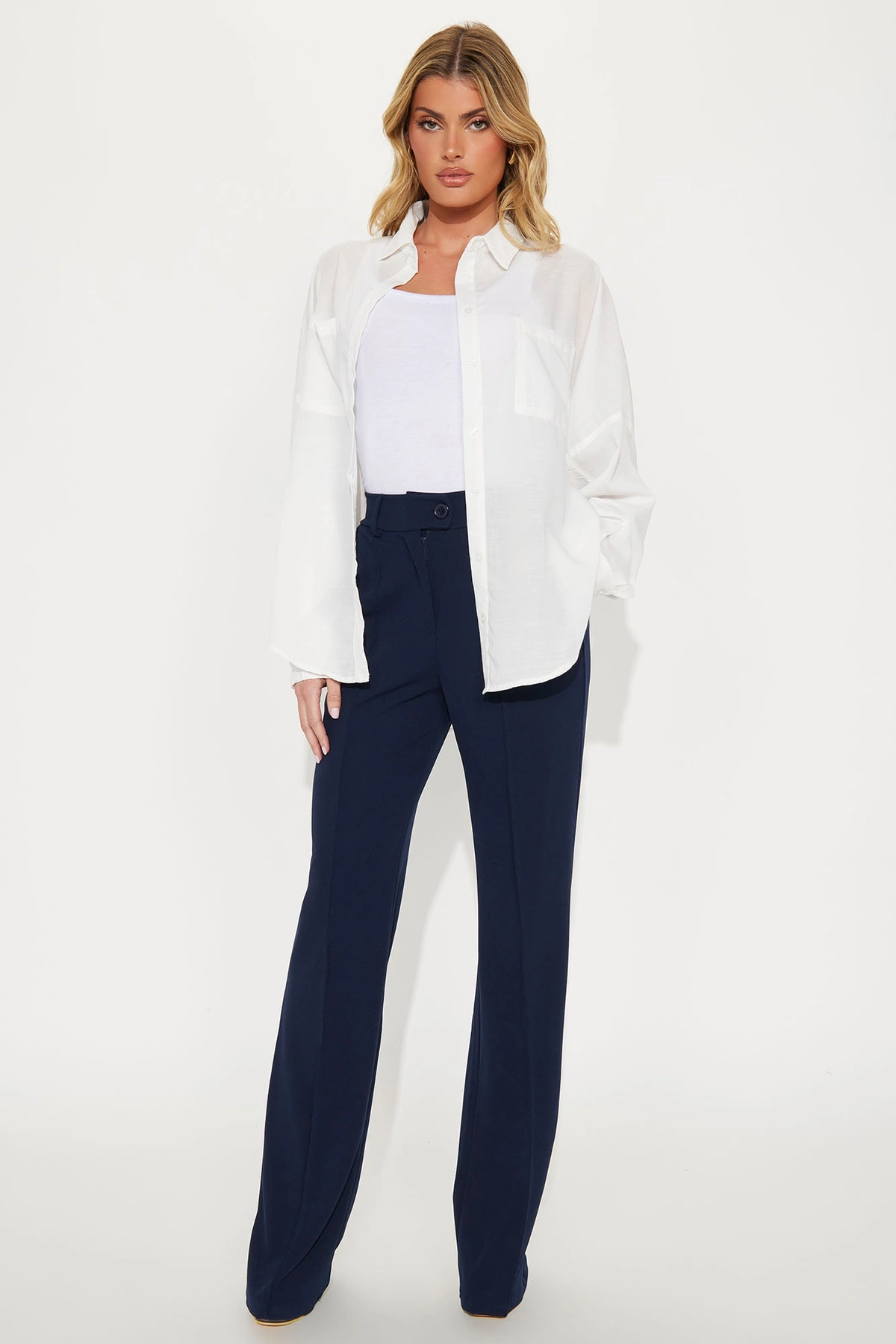 Tall Heidi Wide Leg Trouser Pant - Navy — Azul-marinho