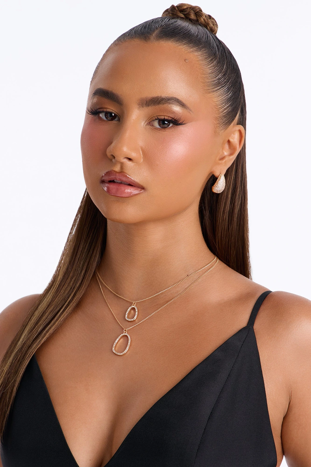Celeste Rhinestone Layered Necklace - Gold — Dourado