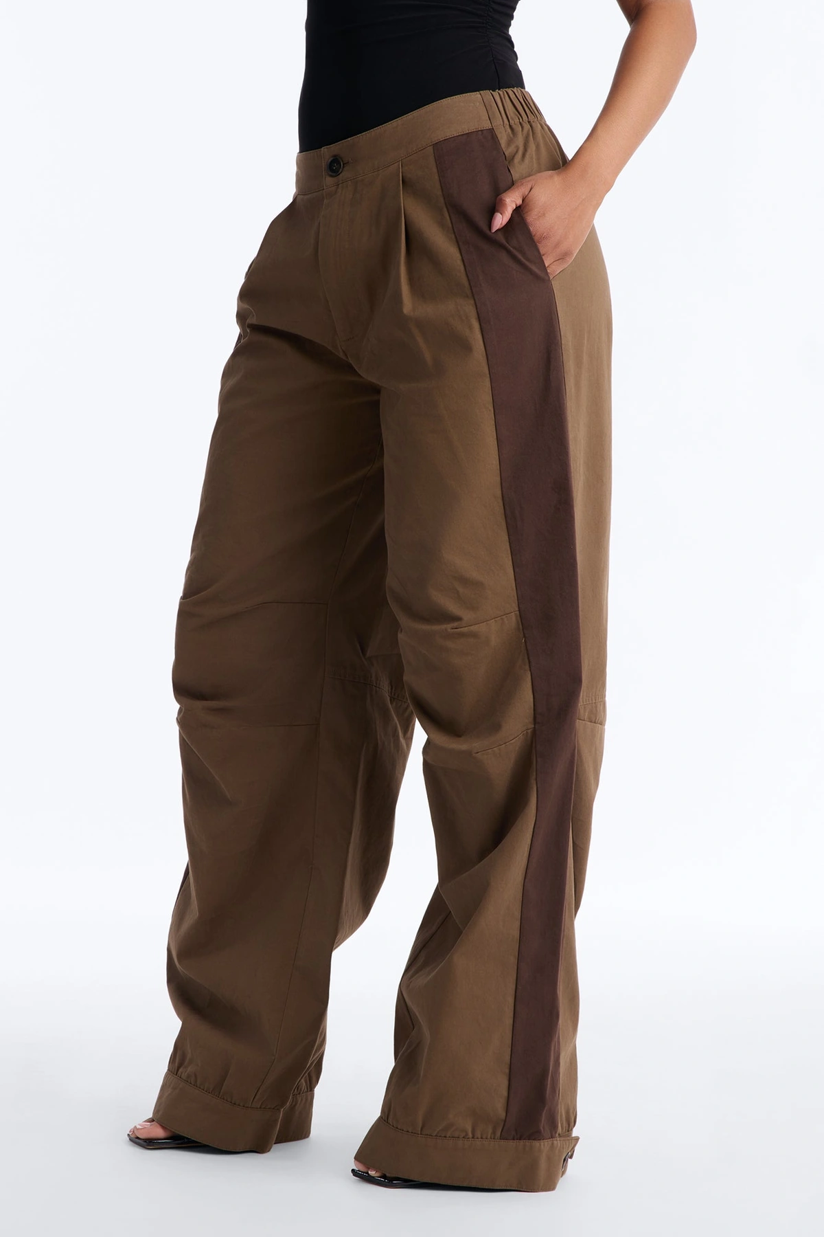 Zuri Mid Rise Colorblock Wide Leg Pant 32″ - Olive/combo — Verde-azeitona/combinação