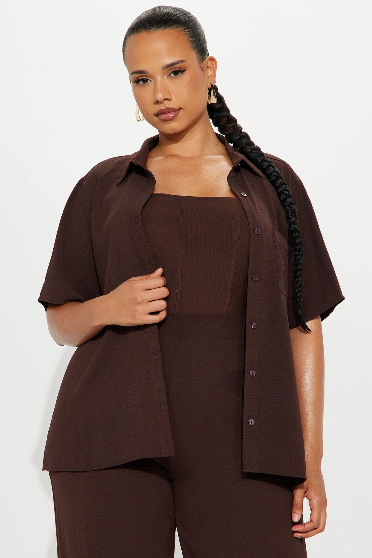 Makenzie Short Sleeve Pant Set - Dark Brown — escuro Castanho