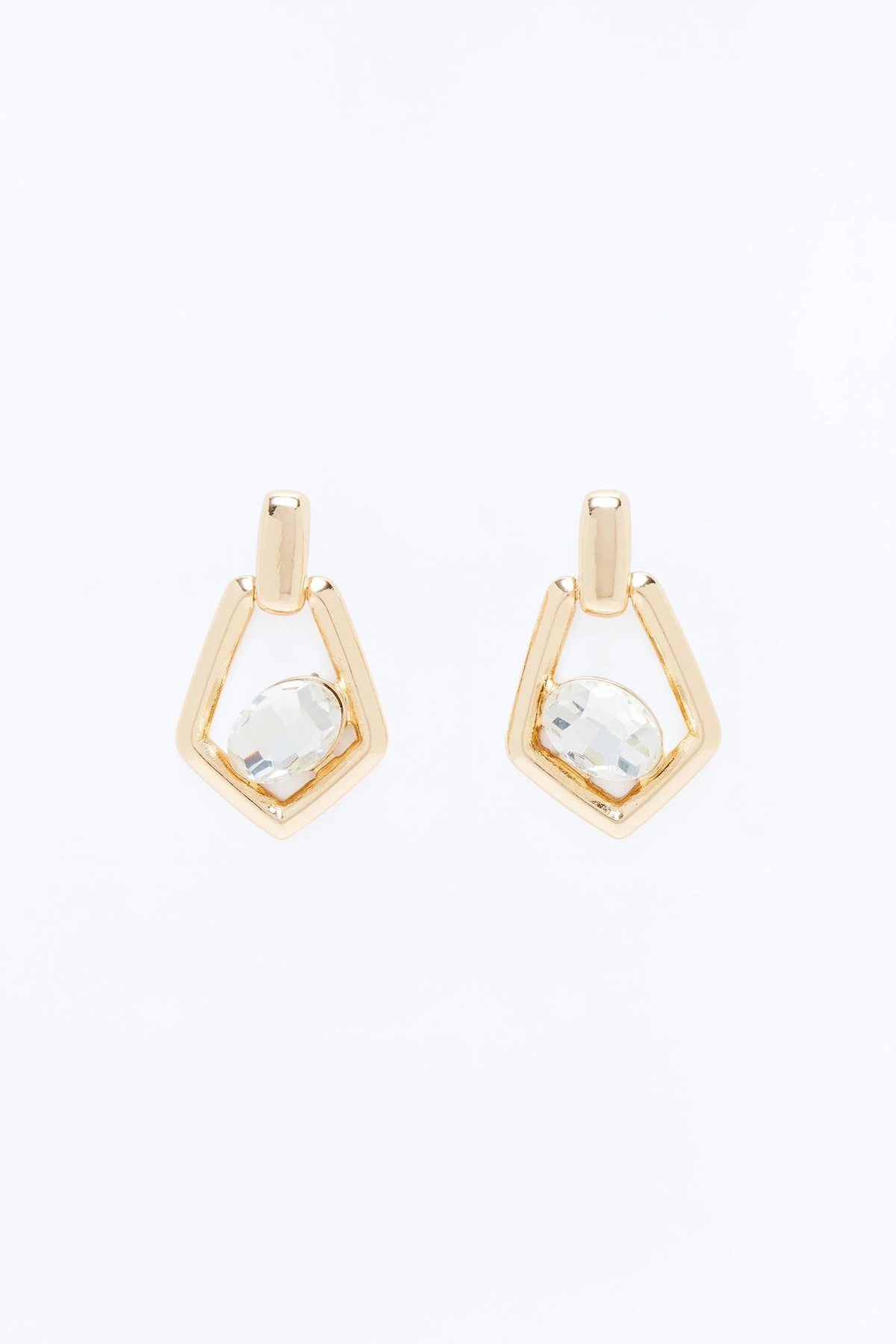 Keep It Rhinestone Drop Earrings - Gold/Clear — Dourado/Clear