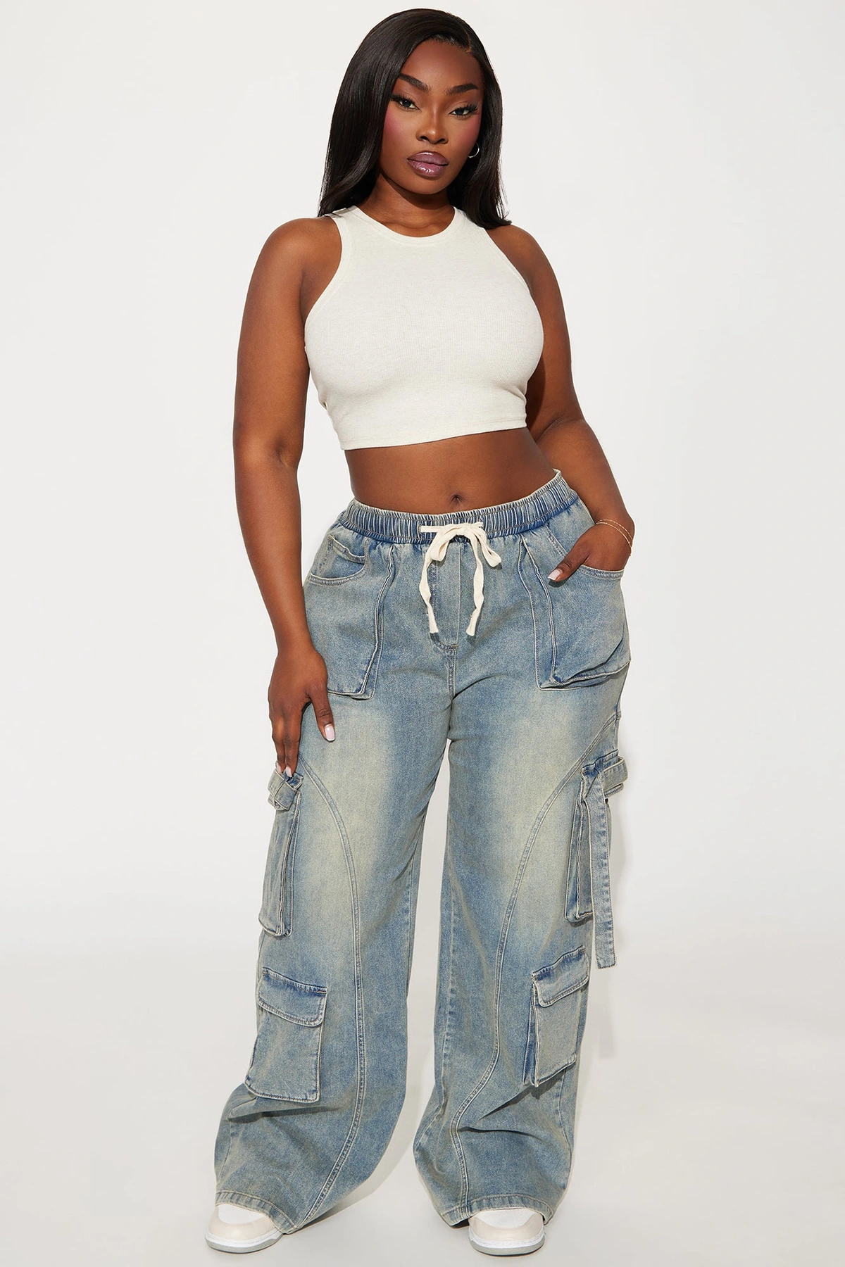 Met My Match Baggy Cargo Jeans - Vintage Wash — Ganga de lavagem envelhecida