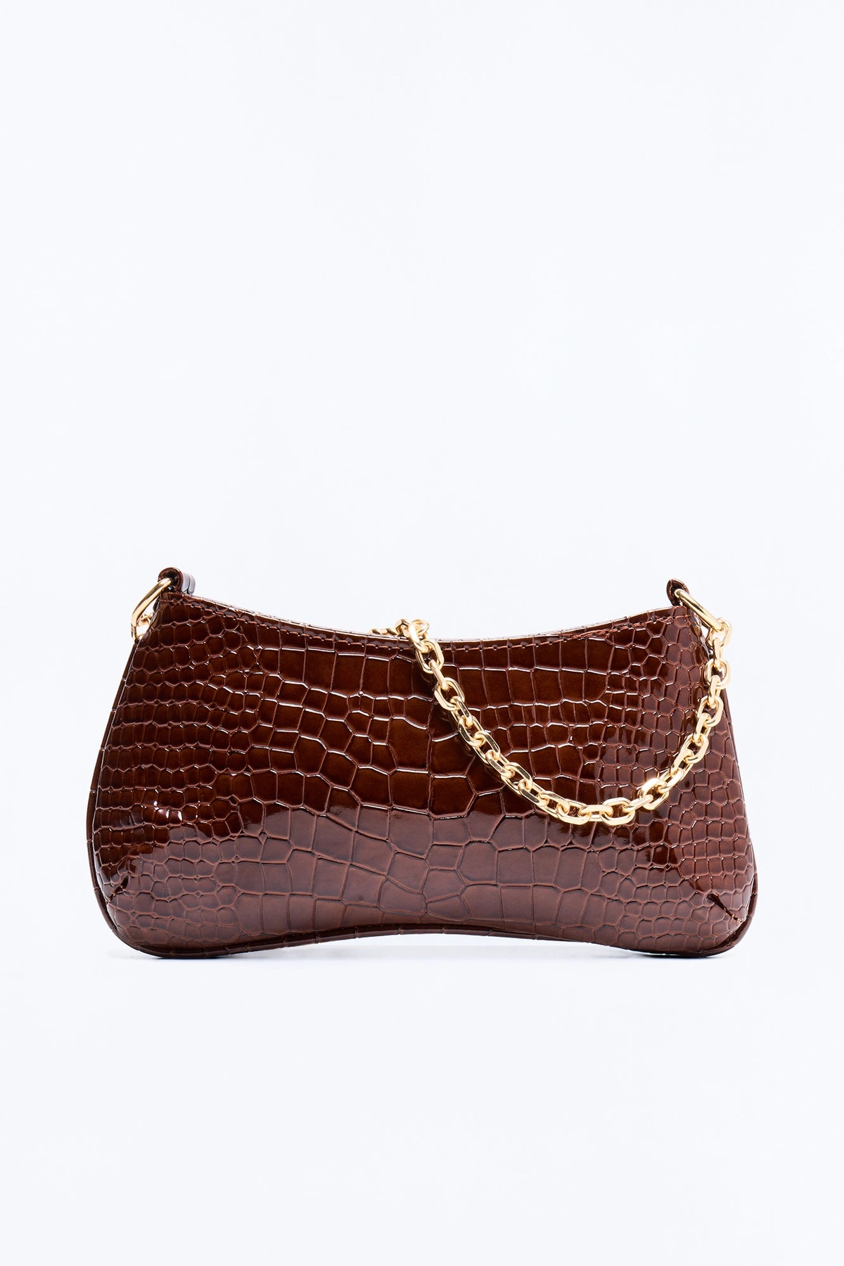 Reptile Runway Embossed Croc Handbag - Chocolate — Chocolate