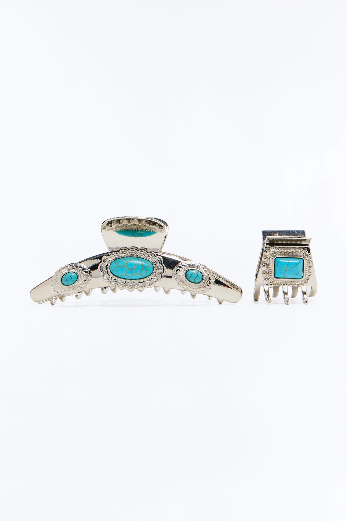 Nomad Style Jeweled 2 Piece Claw Clip Set - Silver/Blue — Prateado/Azul