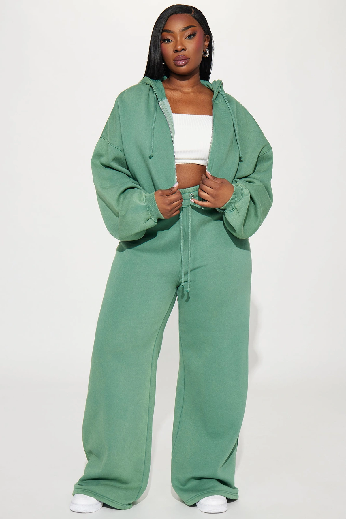On The Go Fleece Pant Set - Green — Verde