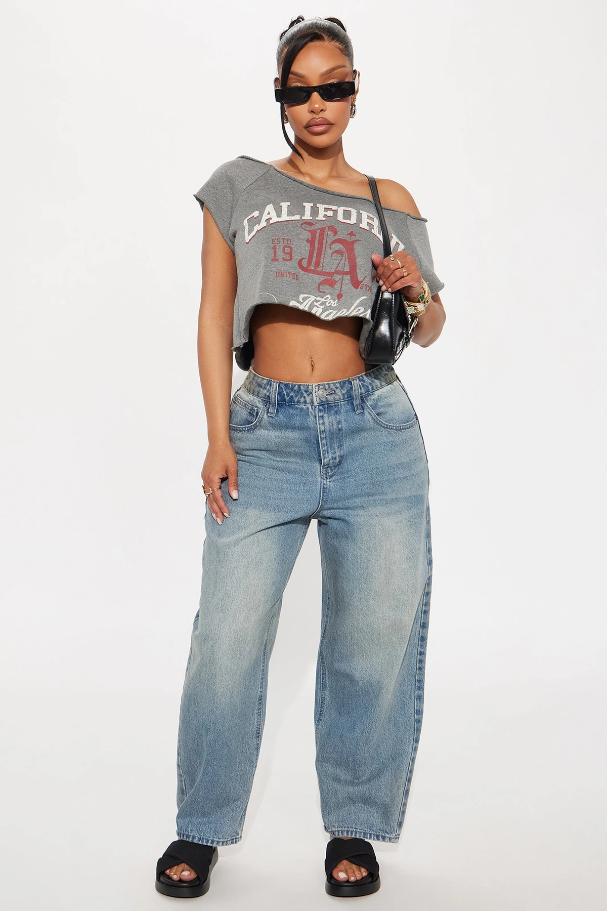 Classic Barrel Leg Jeans - Medium Wash — Ganga de lavagem média