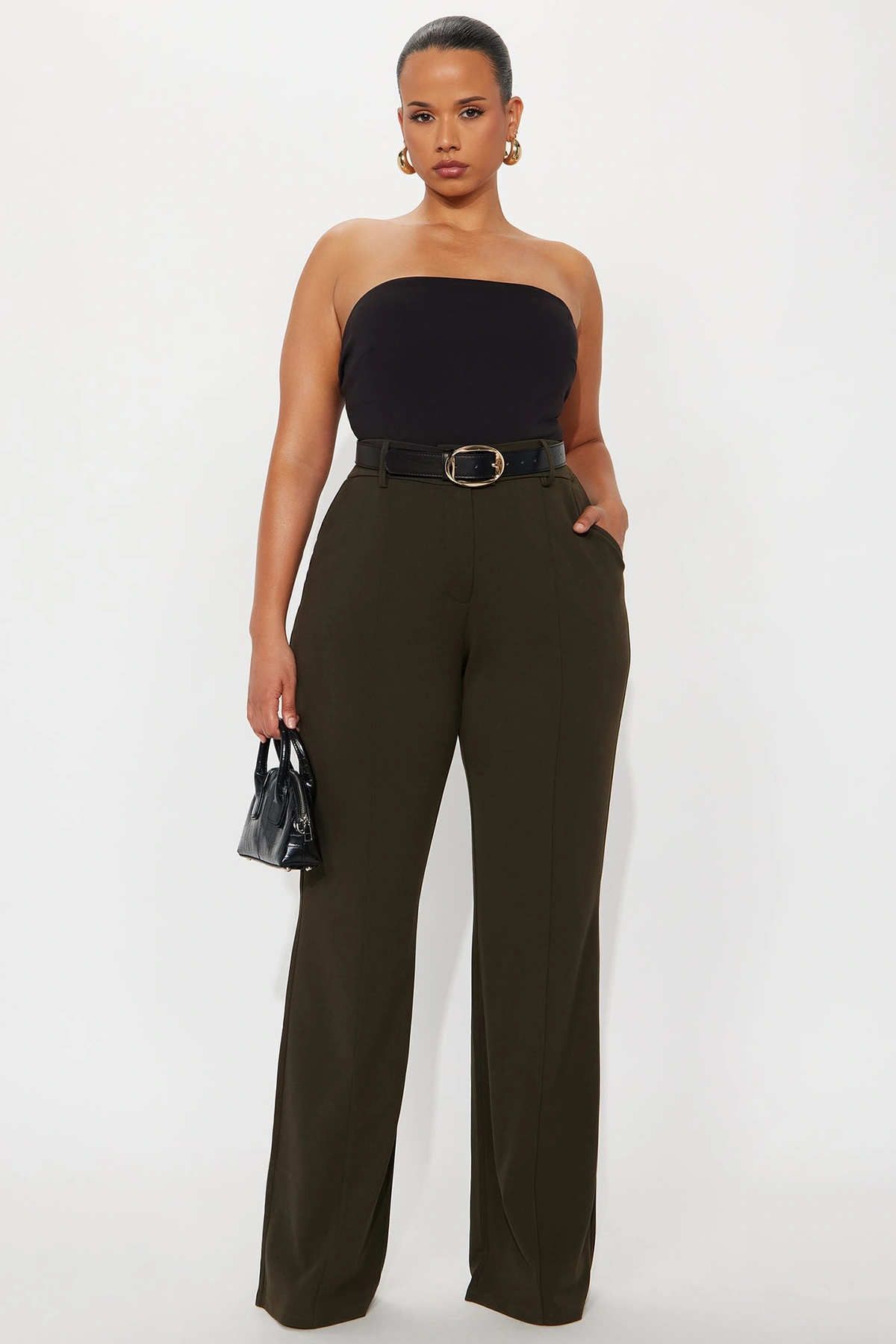 Tall Heidi Wide Leg Trouser Pant - Olive — Verde-azeitona