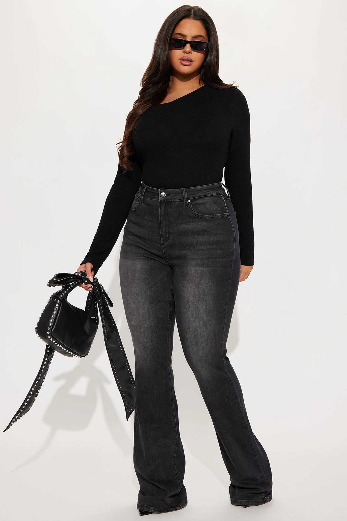Tall Instant BBL Padded Stretch Sculpting Flare Jeans - Black Wash — Ganga preta