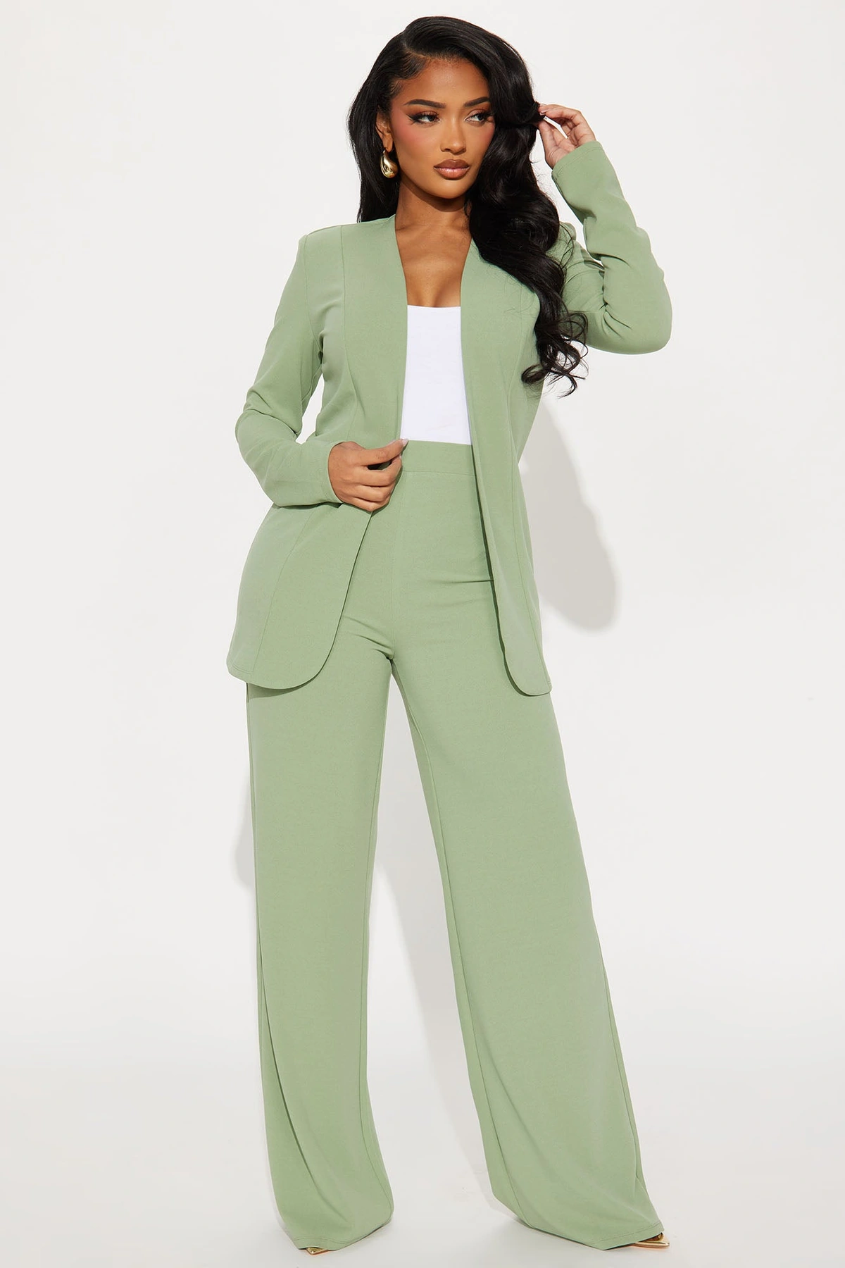 Payin' It Forward Wide Leg Pant Set - Sage — Verde-sálvia