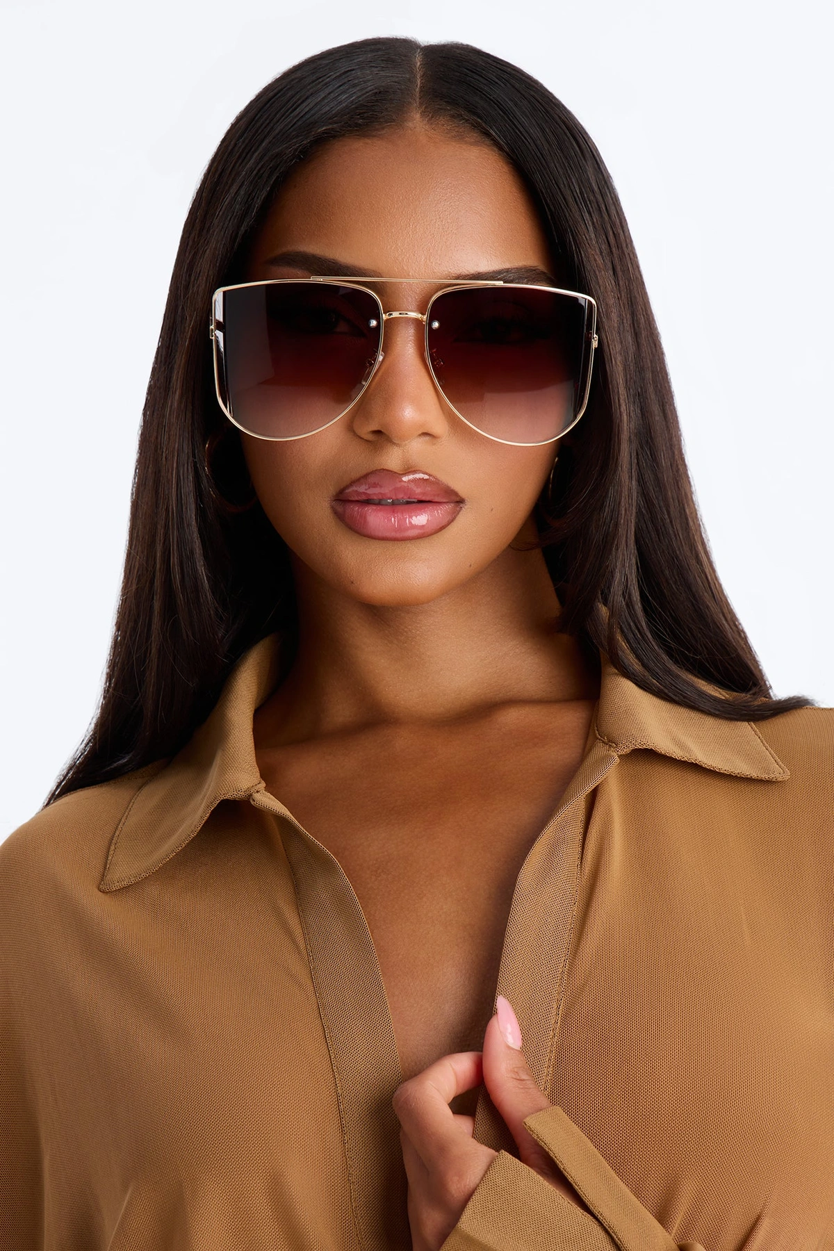 Showing Up Sunglasses - Gold/Brown — Dourado/Castanho