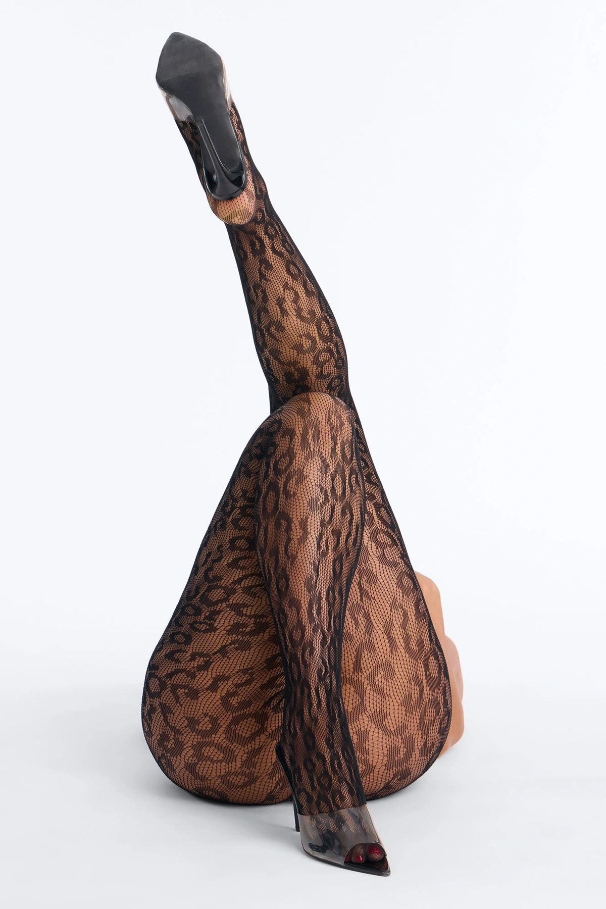 Tatiana Knit Leopard Tights - Black — Preto