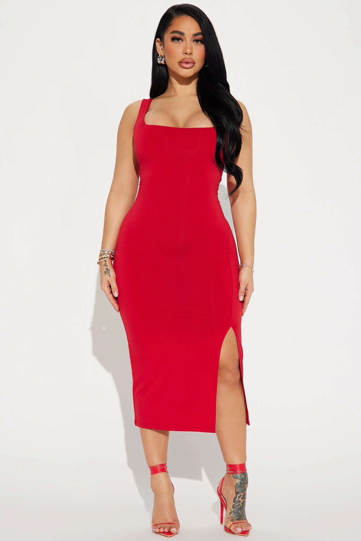 Kiss Me Sleeveless Midi Dress - Red — Vermelho