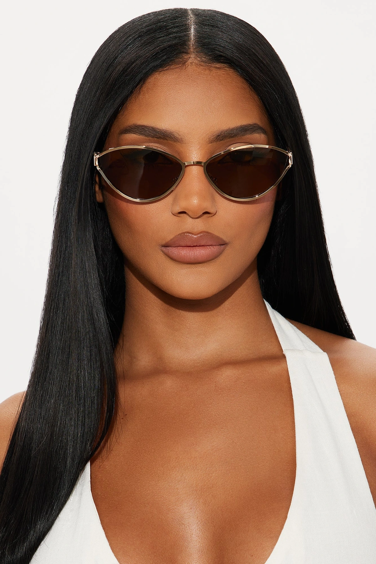Fierce Diva Cat Eye Sunglasses - Gold/Brown — Dourado/Castanho