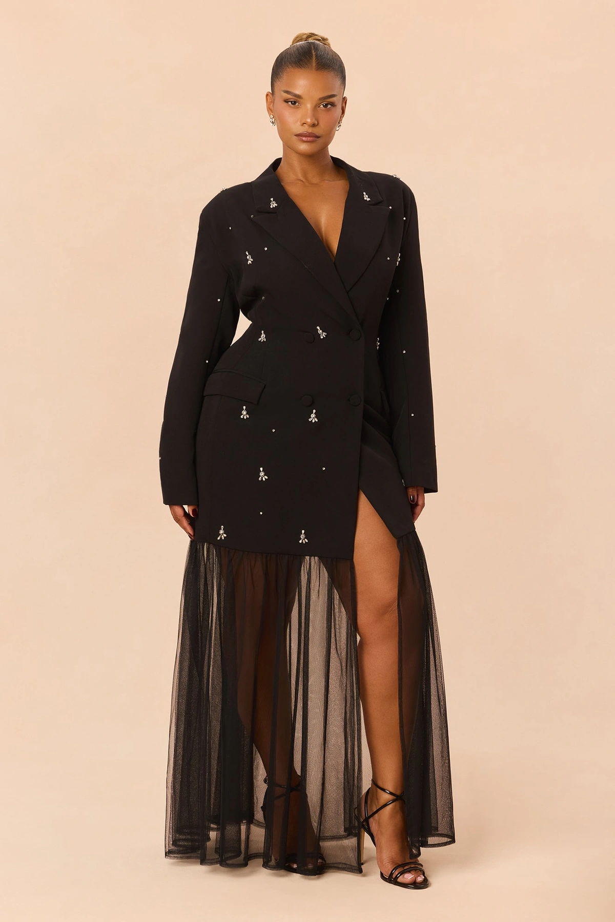 So Drama Embellished Blazer Maxi Dress - Black — Preto