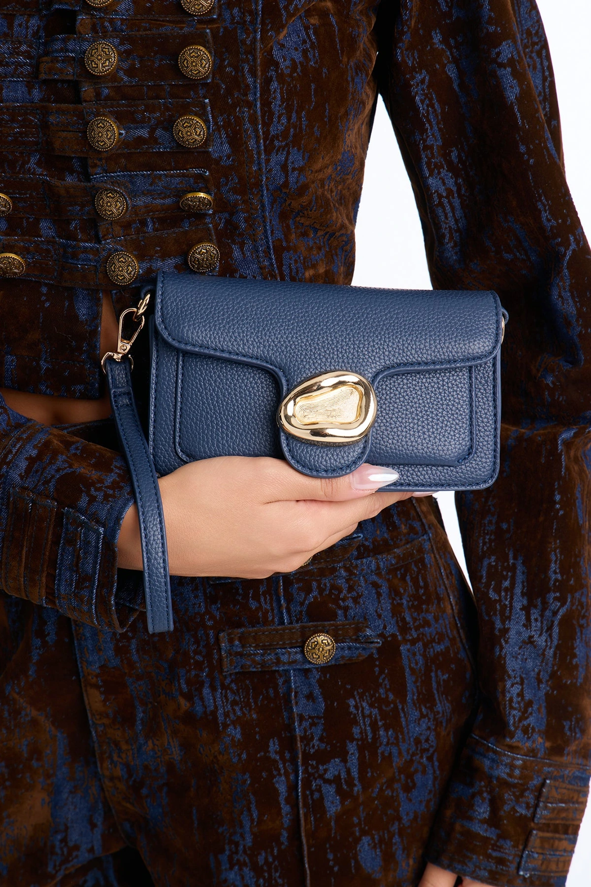 Gold Mine Faux Leather Crossbody Handbag - Navy — Azul-marinho