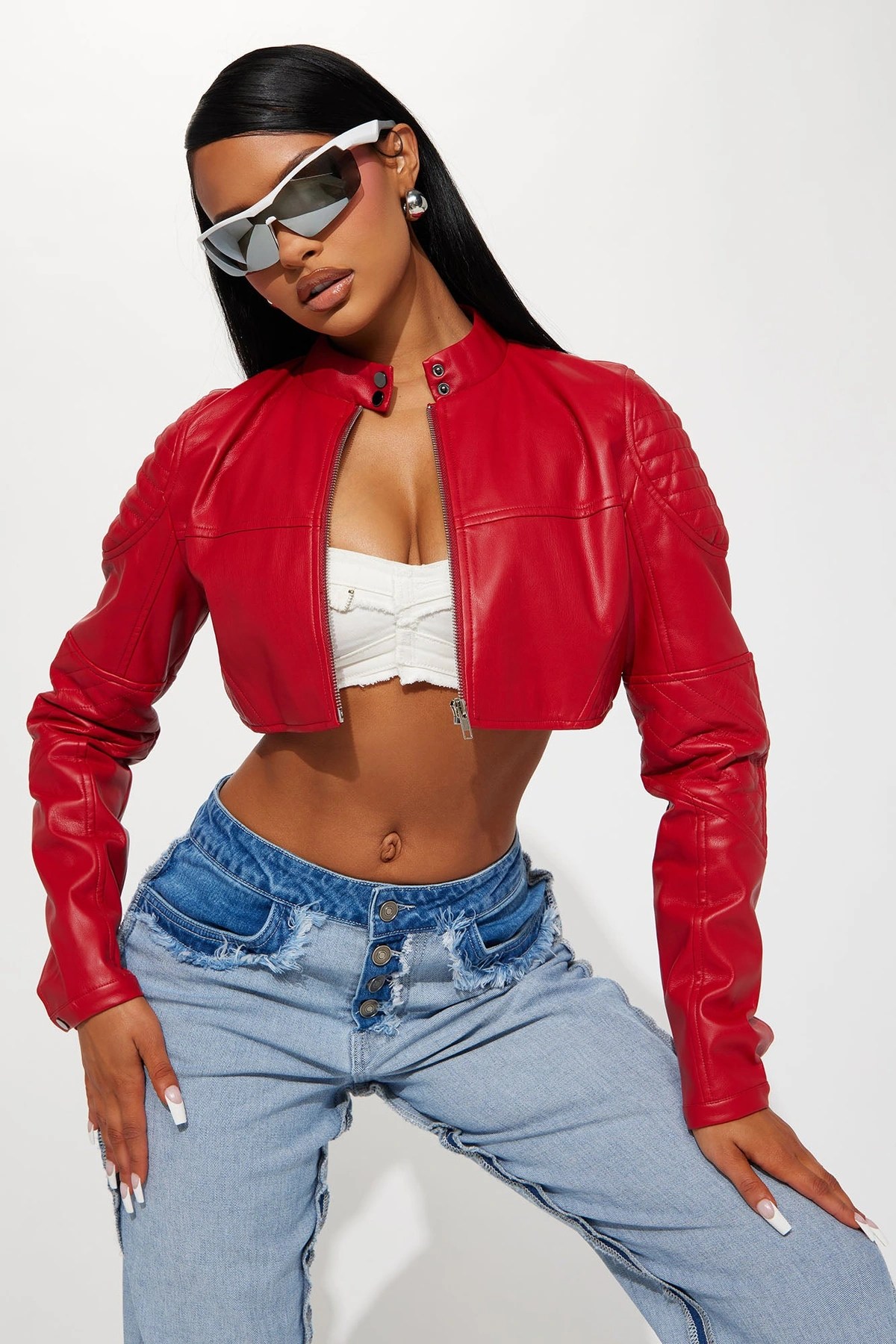 Biker Club Faux Leather Jacket - Red — Vermelho