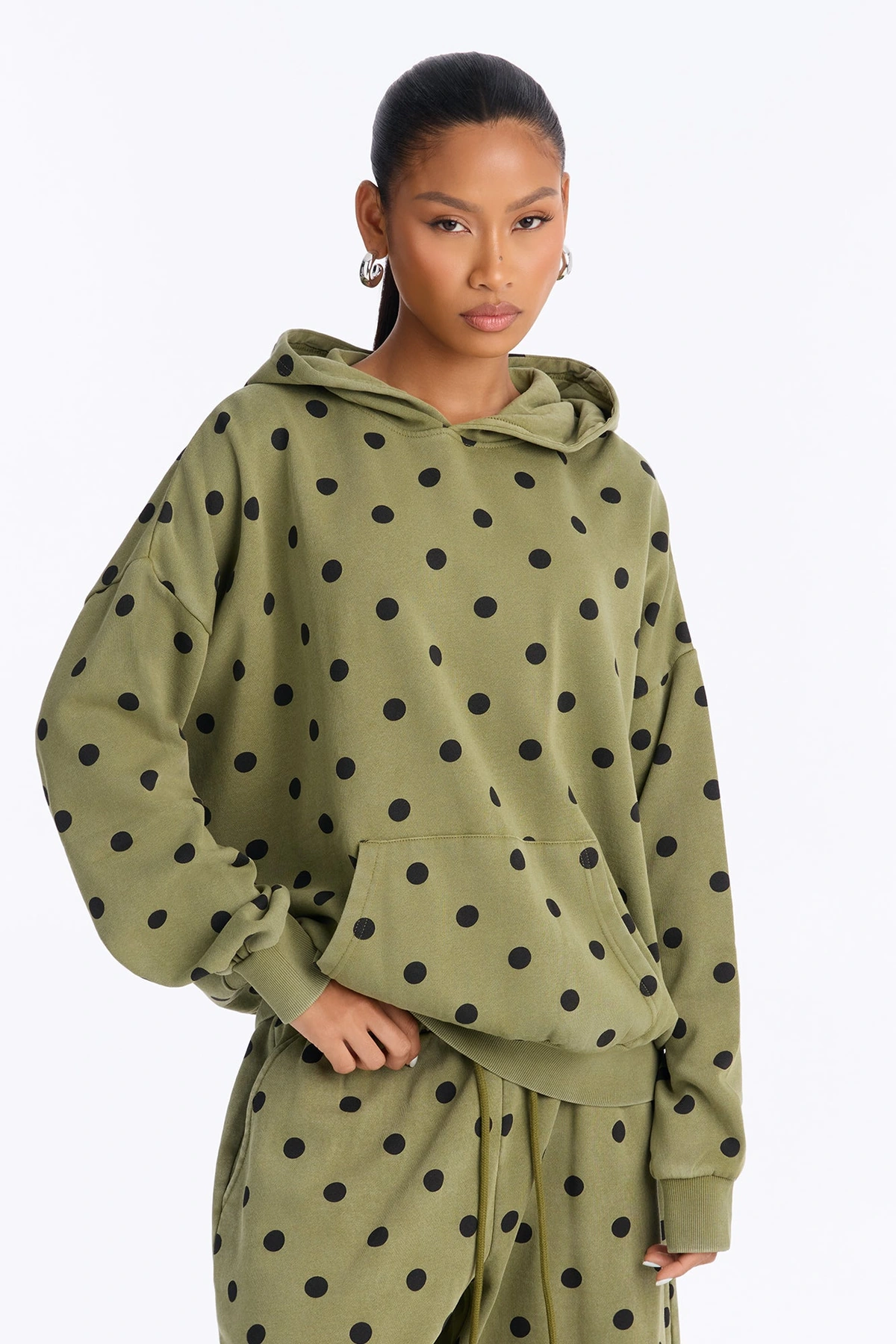 Taylor Polka Dot Washed Fleece Jort Set - Olive — Verde-azeitona