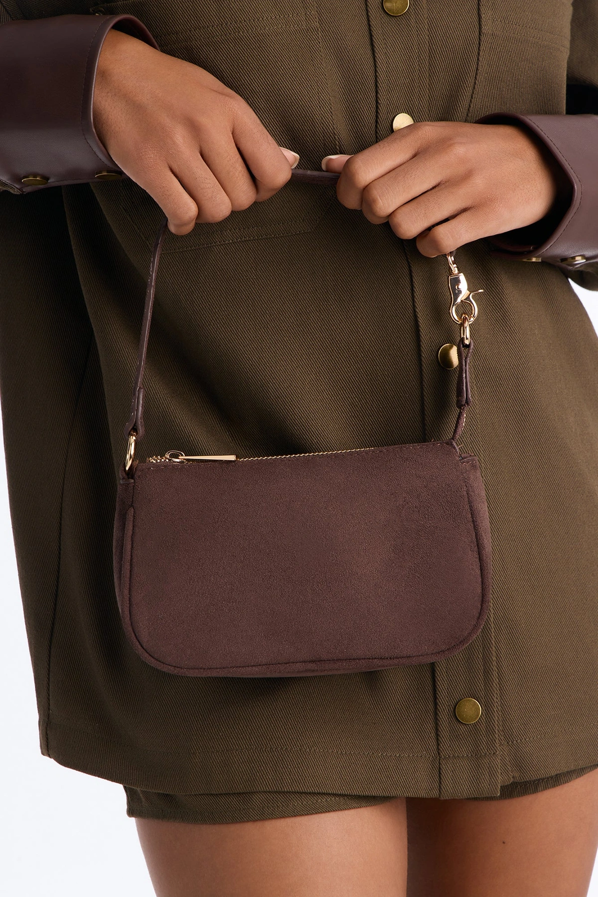 Touch Me Right Faux Suede Shoulder Handbag - Brown — Castanho