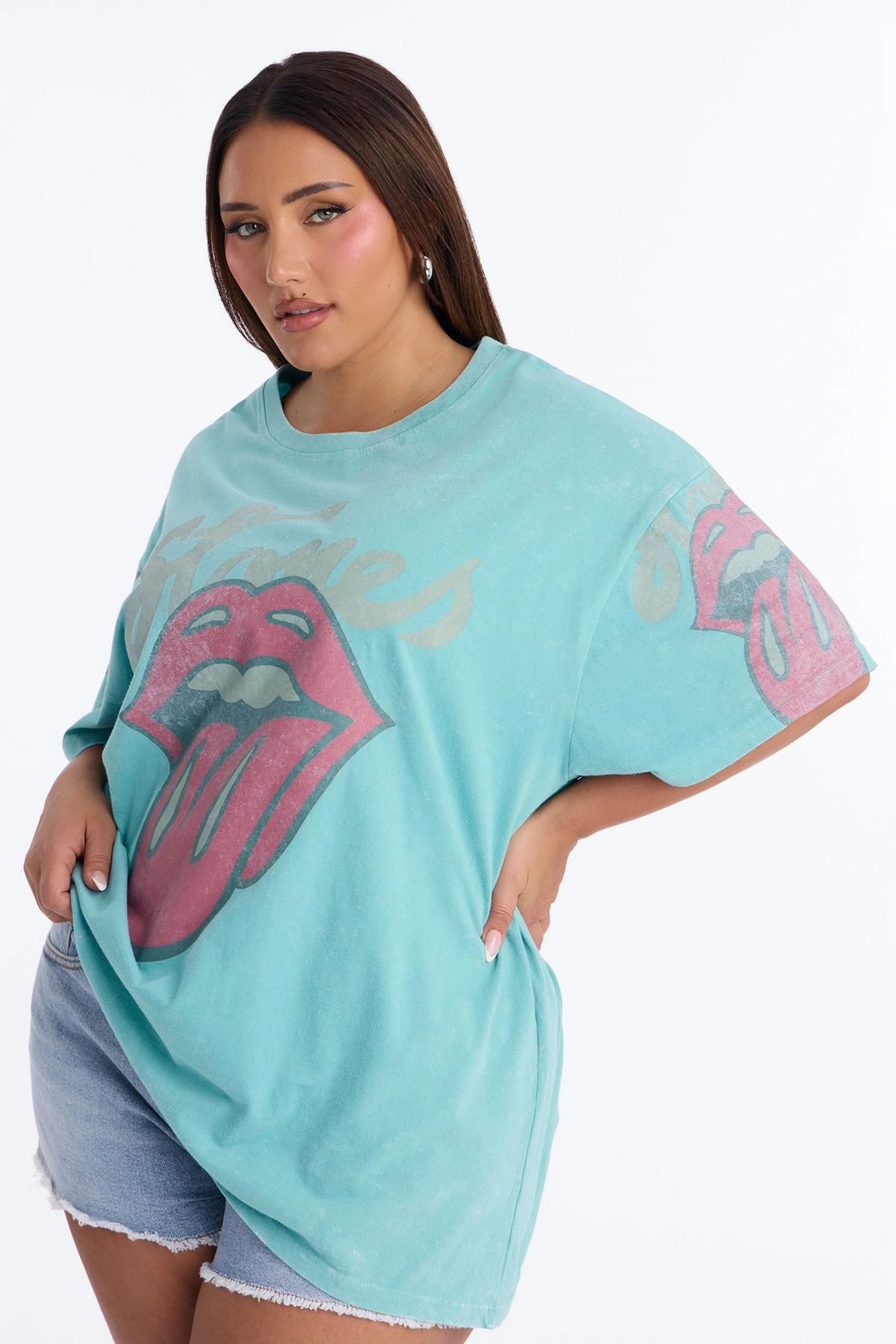 Rolling Stones Big Lips Washed Tee - Blue Wash — Azul lavagem