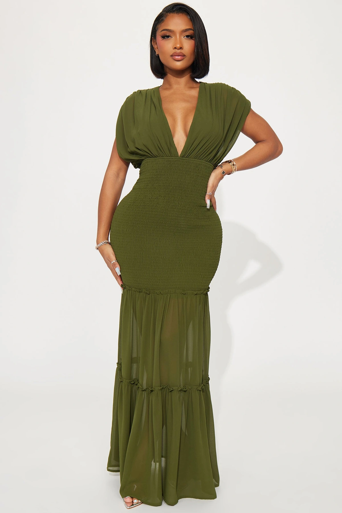Sienna Chiffon Maxi Dress - Olive — Verde-azeitona