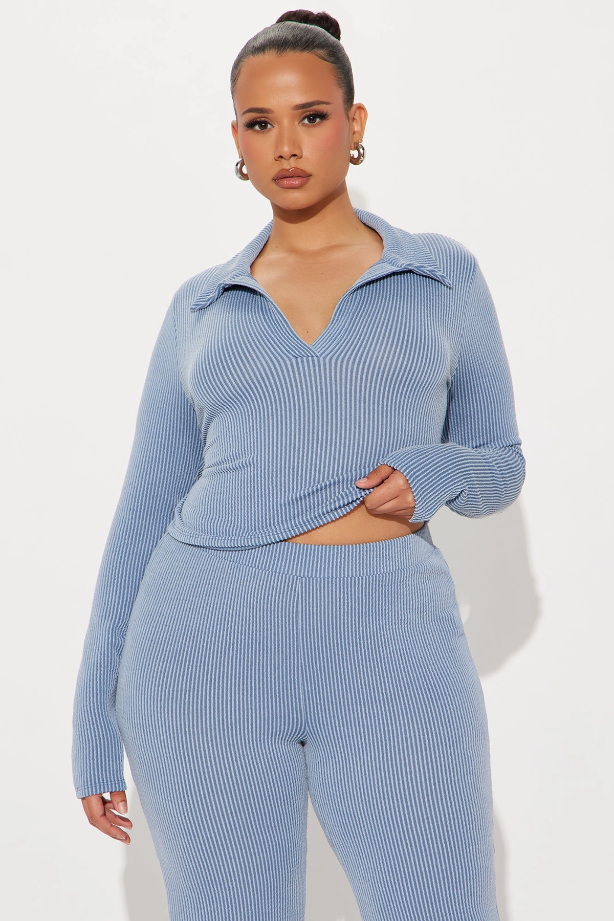 Josie Ribbed Long Sleeve Set - Dusty Blue — Dusty Azul