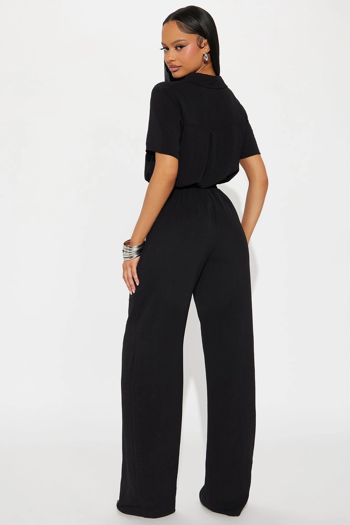 Makenzie Short Sleeve Jumpsuit - Black — Preto
