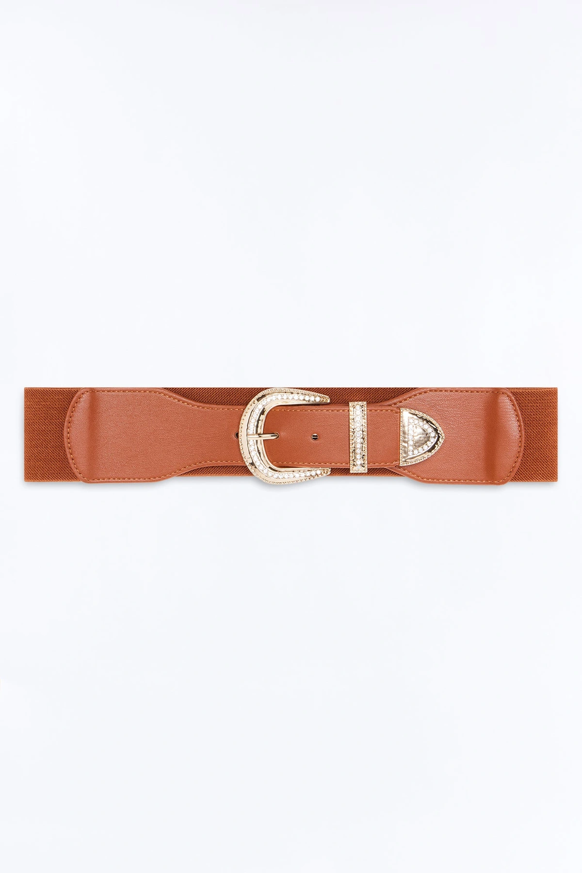 Julie Rhinestone Wide Stretch Belt - Cognac — Cognac
