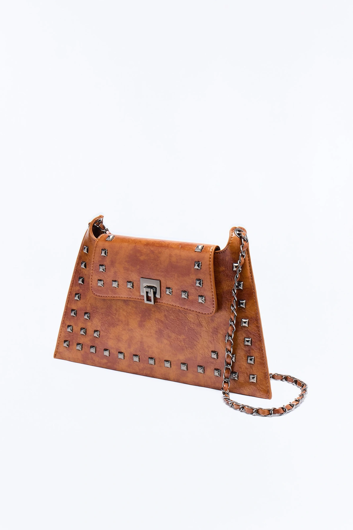 Stud Behavior Faux Leather Shoulder Handbag - Brown — Castanho