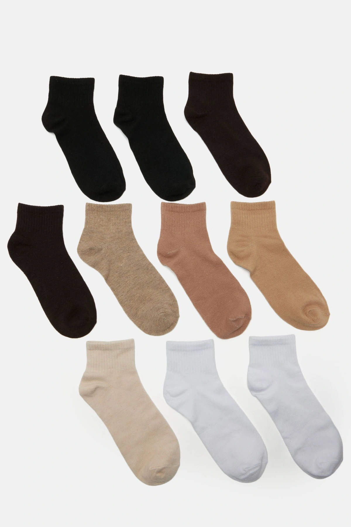 10 Pack Quarter Length Socks - Brown/combo — Castanho/combinação