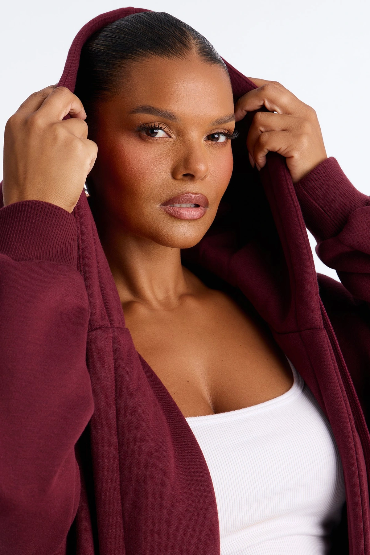 Jolie Cozy Fleece Trench - Burgundy — Bordô