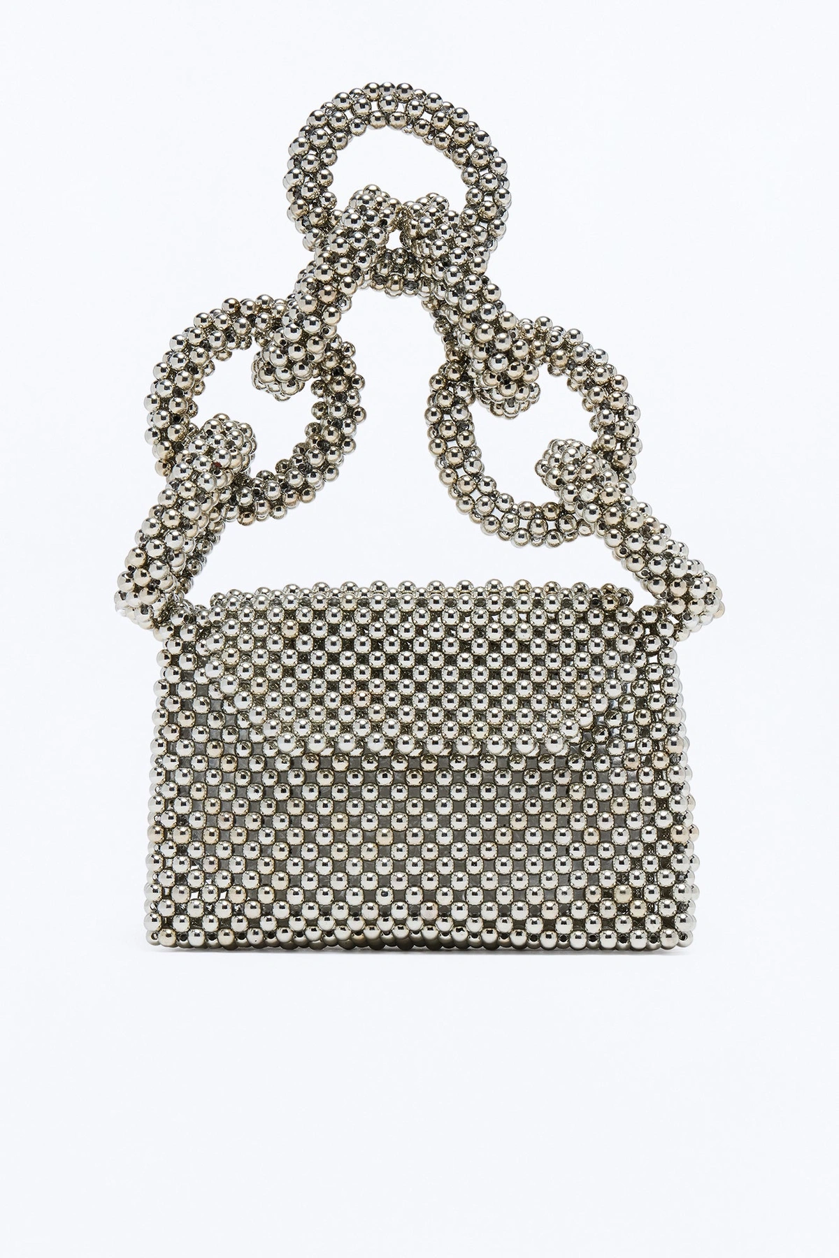 Moon Drip Beaded Satchel Handbag - Silver — Prateado