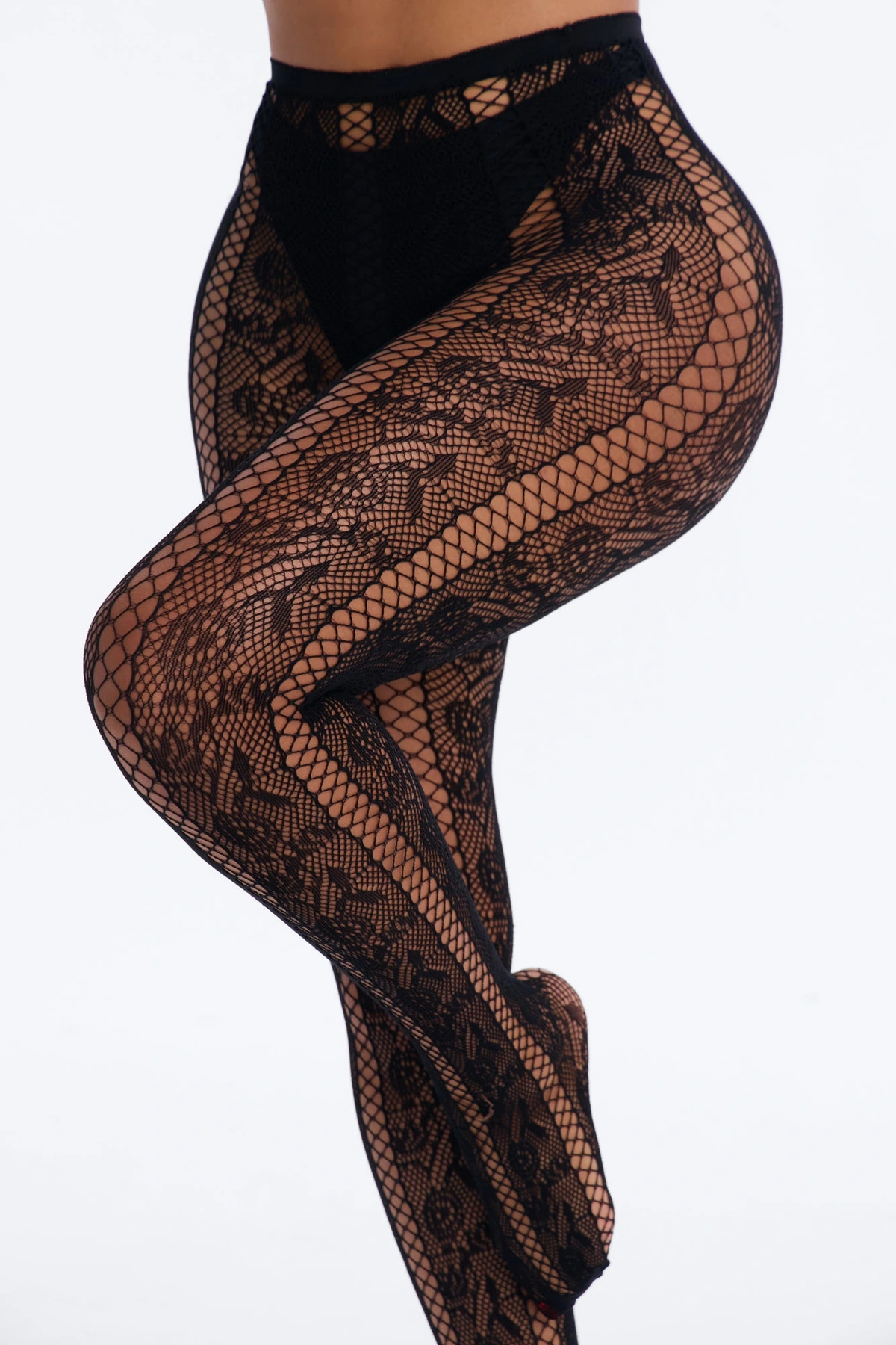 Ellie Lace Up Tights - Black — Preto
