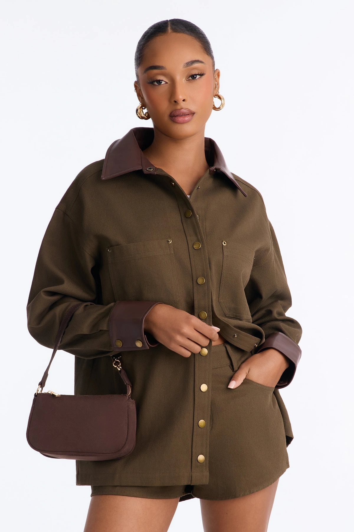 Touch Me Right Faux Suede Shoulder Handbag - Brown — Castanho