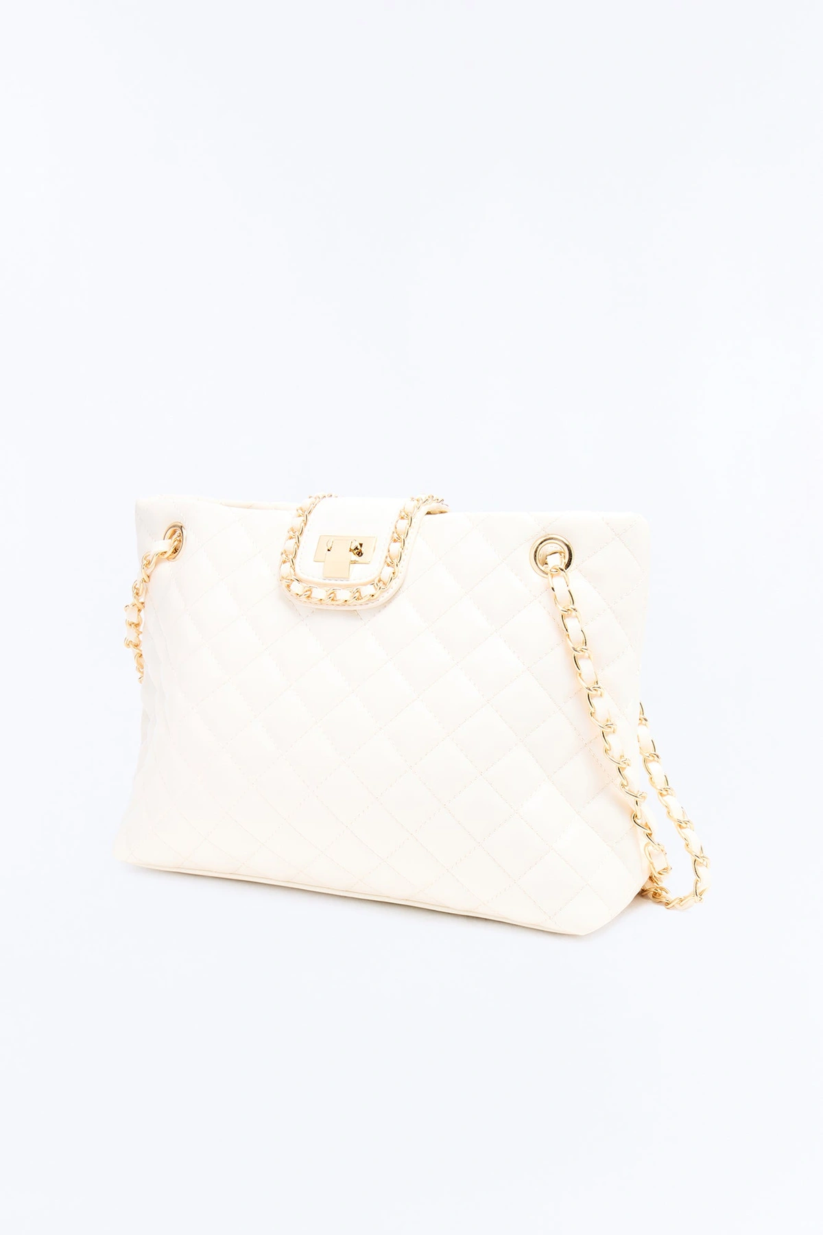 Clean Stitch Faux Leather Tote - Ivory — Marfim