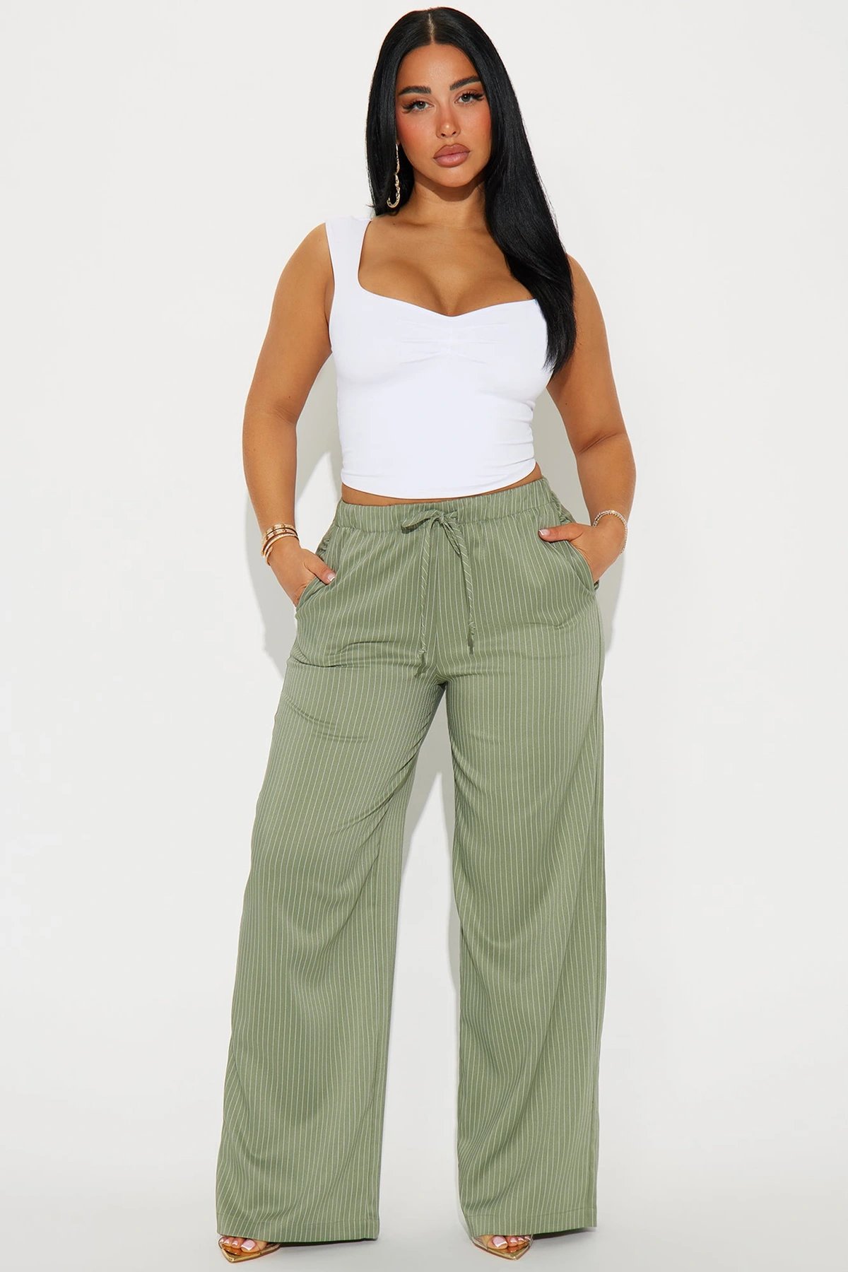 Until Next Time Pinstripe Trouser - Sage — Verde-sálvia