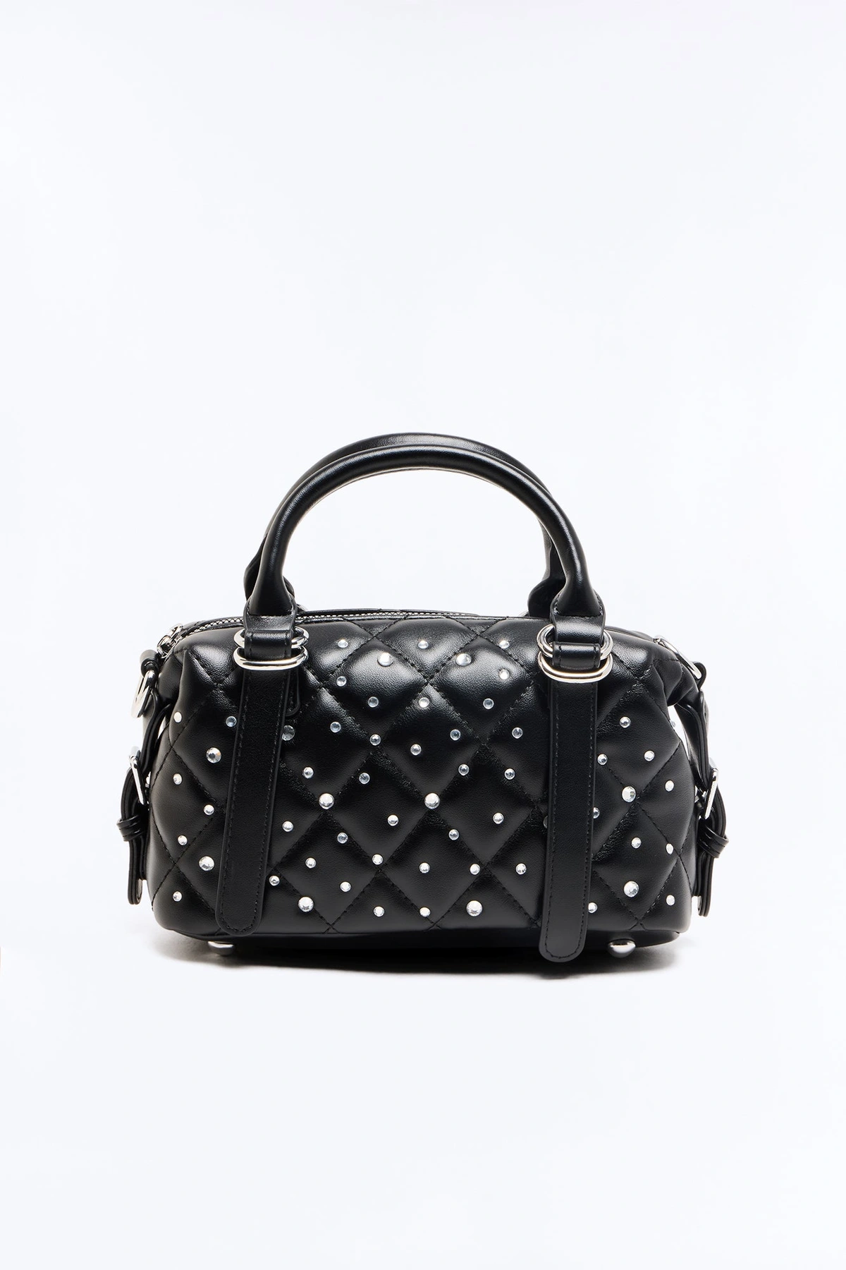 Rain Drops Faux Leather Satchel Handbag - Black — Preto