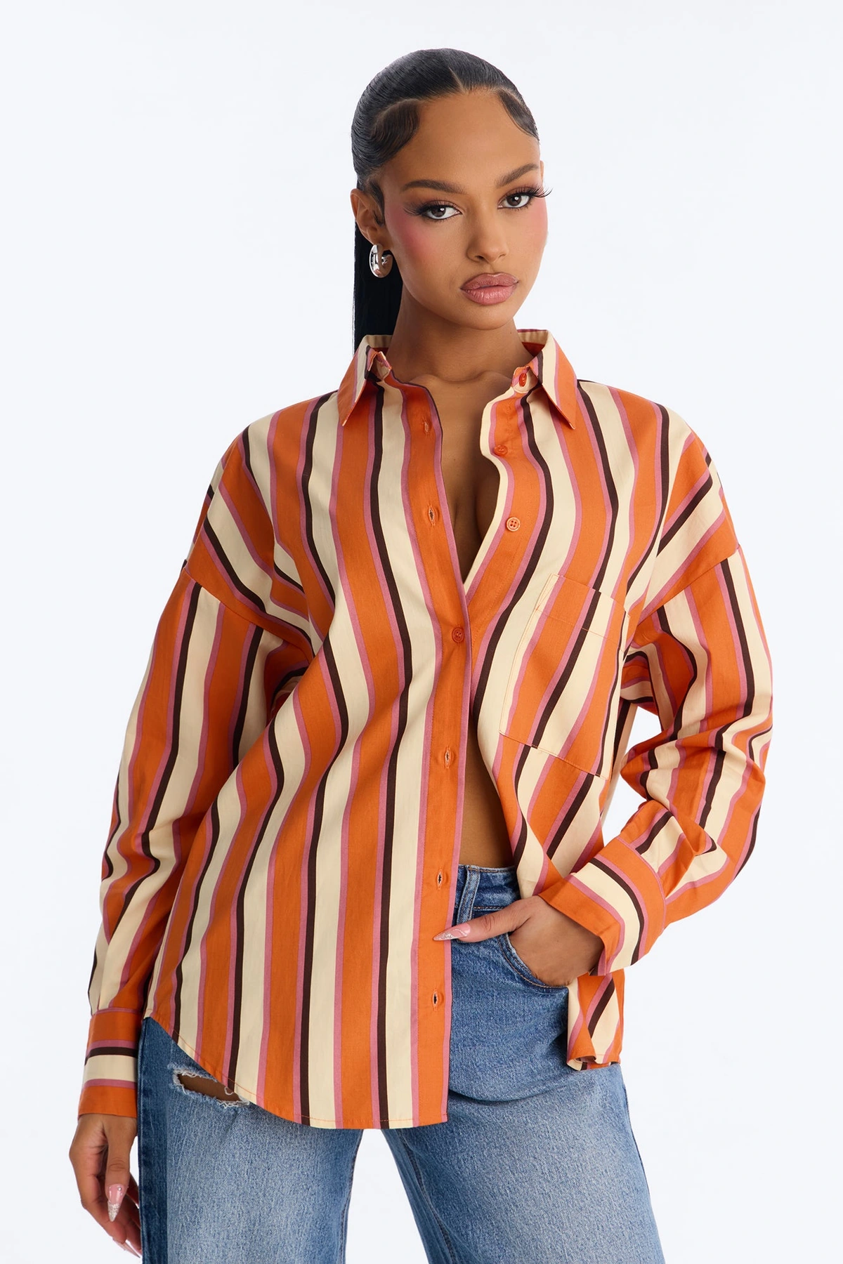 I'm The Main Topic Striped Shirt - Orange/combo — Laranja/combinação