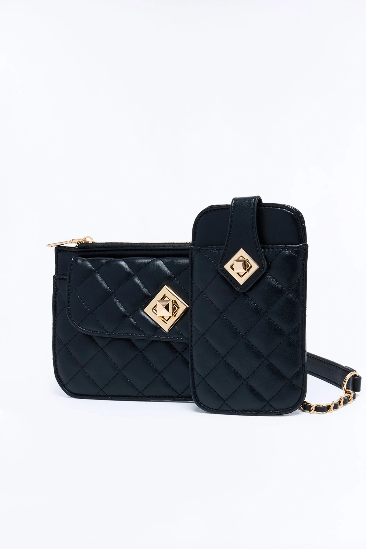 Waiting For Your Call Faux Leather Handbag And Phone Case - Black — Preto