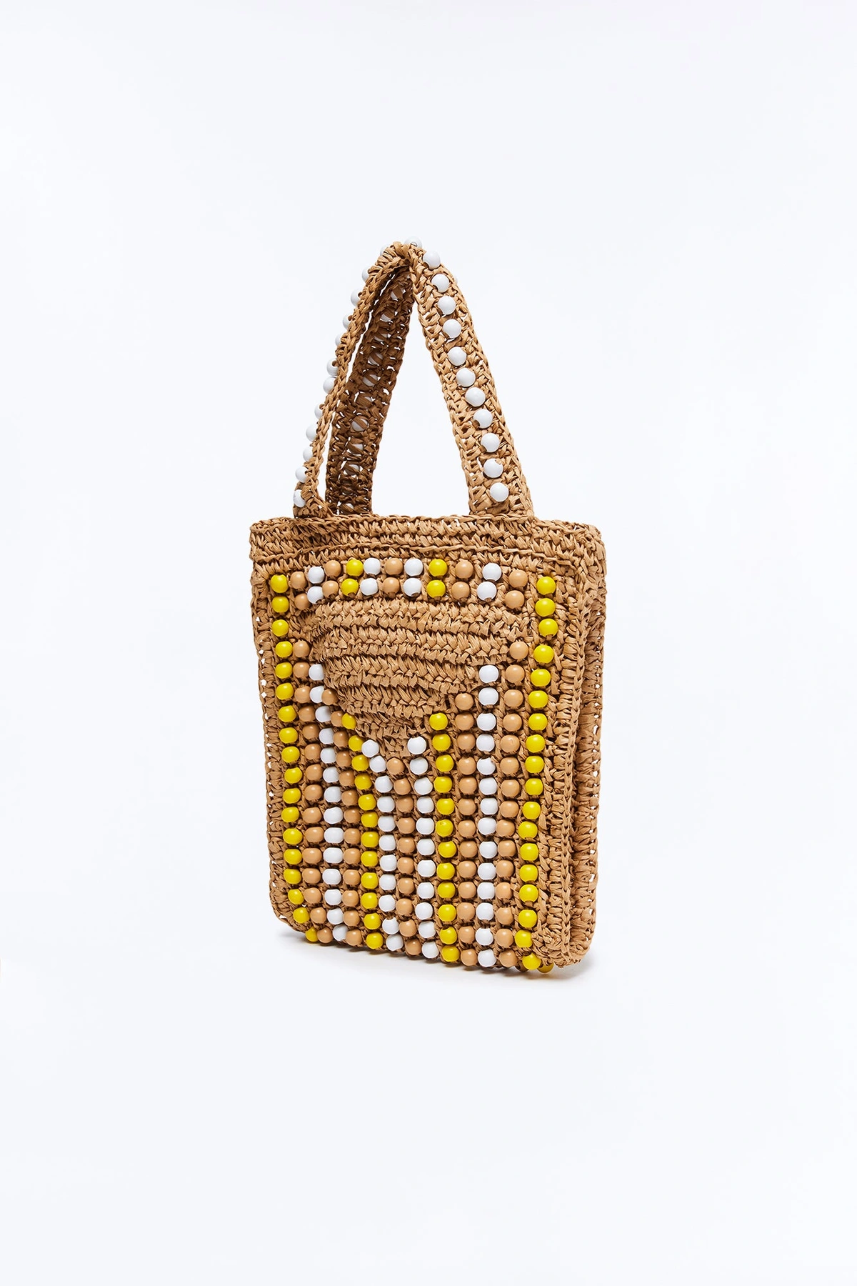 Vacation Time Straw Beaded Satchel Handbag - Yellow/combo — Amarelo/combinação