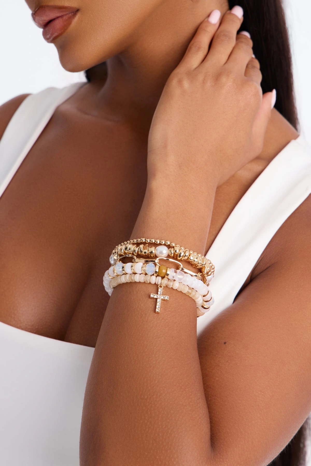 Celestial Cross 5 Piece Bracelet Set - Gold/combo — Dourado/combinação
