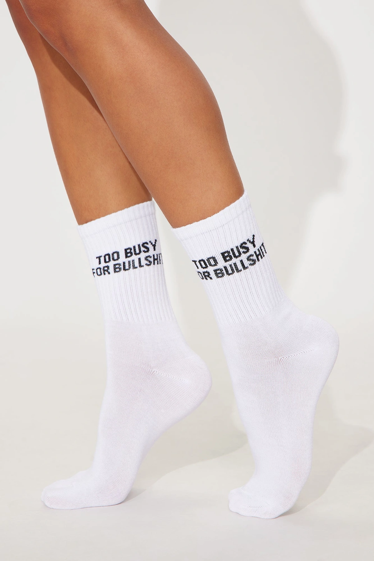 Too Busy For BS Socks - White/Black — Branco/Preto