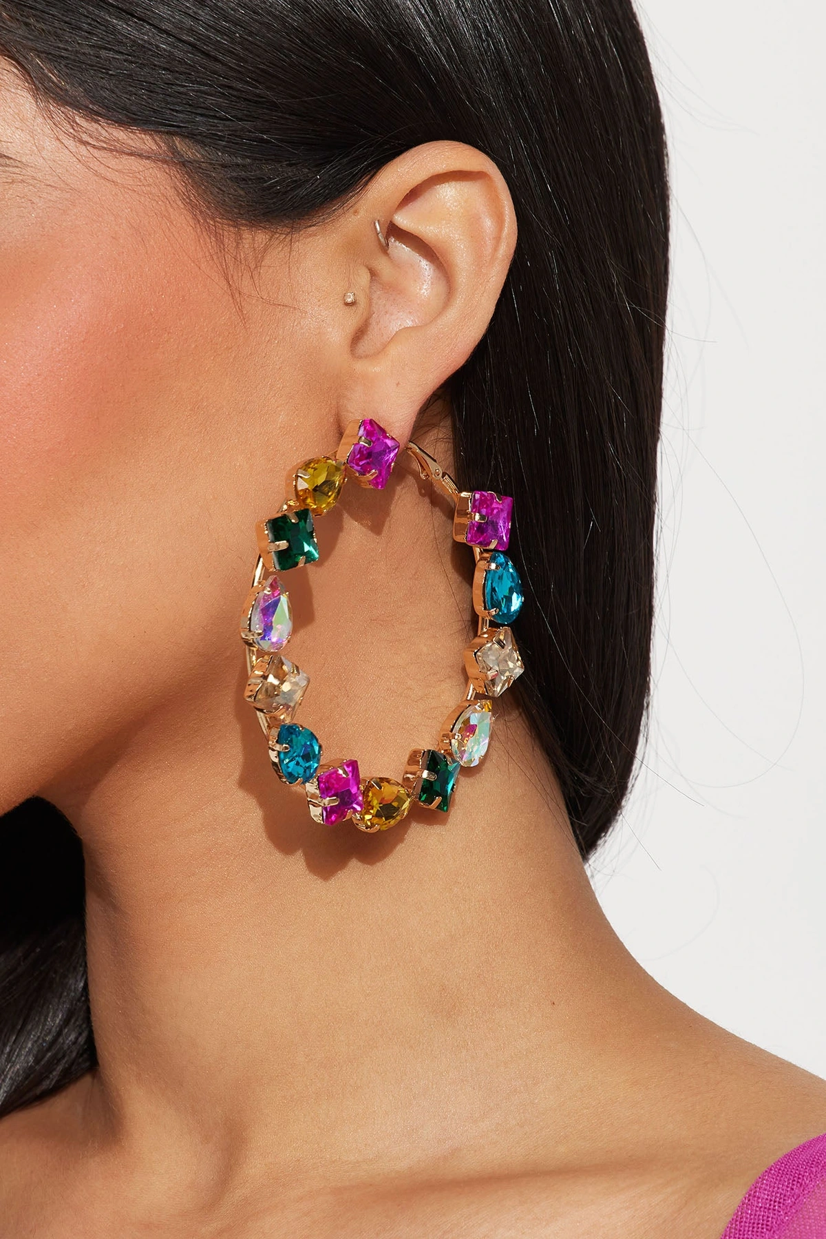 So So There Hoop Earrings - Gold/Multi — Dourado/Multicolor
