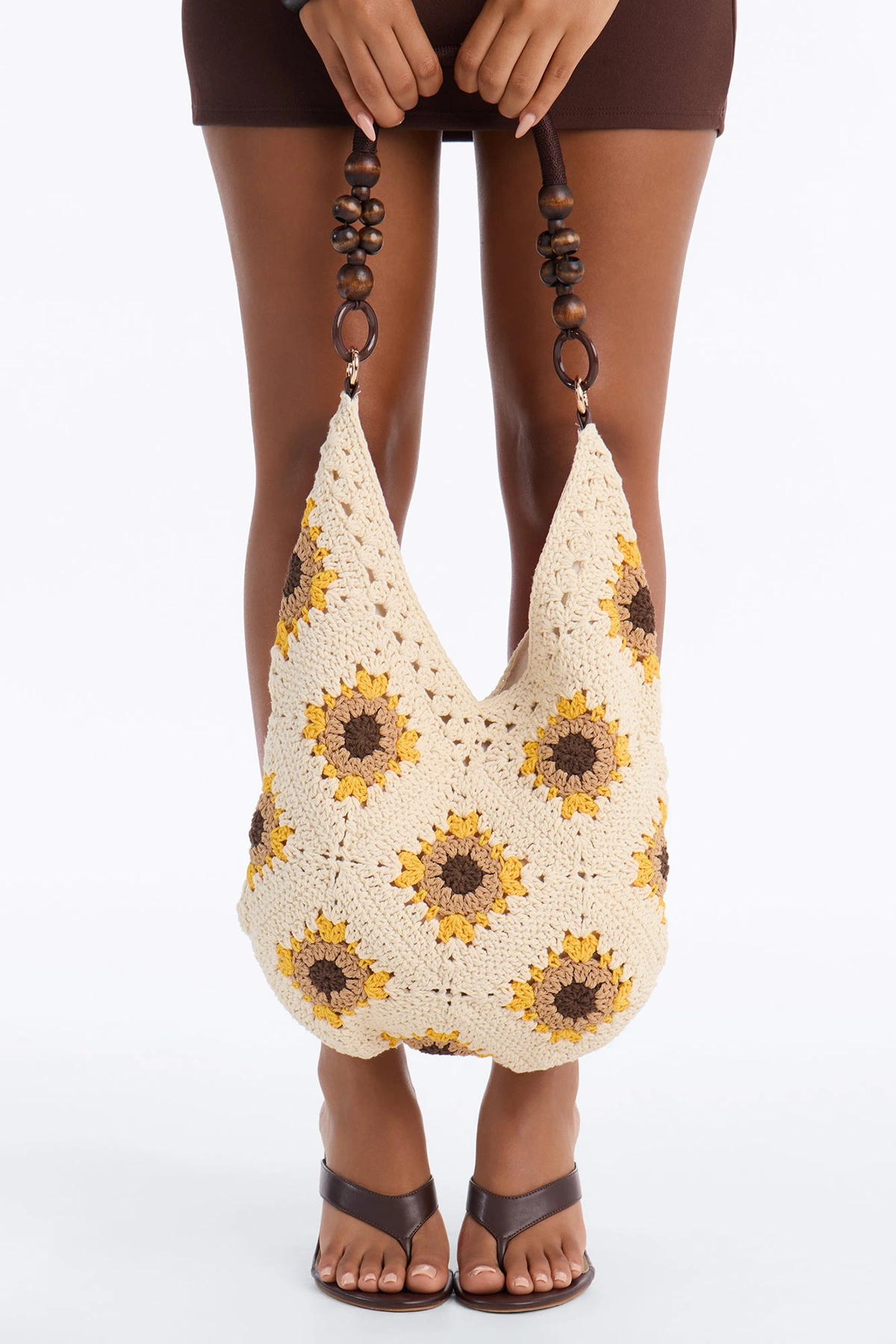 Sunflower Love Crochet Tote Handbag - Ivory/combo — Marfim/combinação