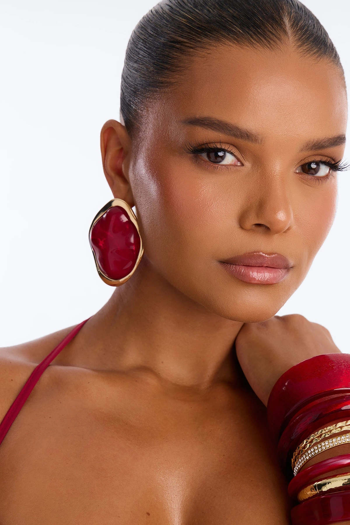 Selene Jeweled Earrings - Burgundy/combo — Bordô/combinação