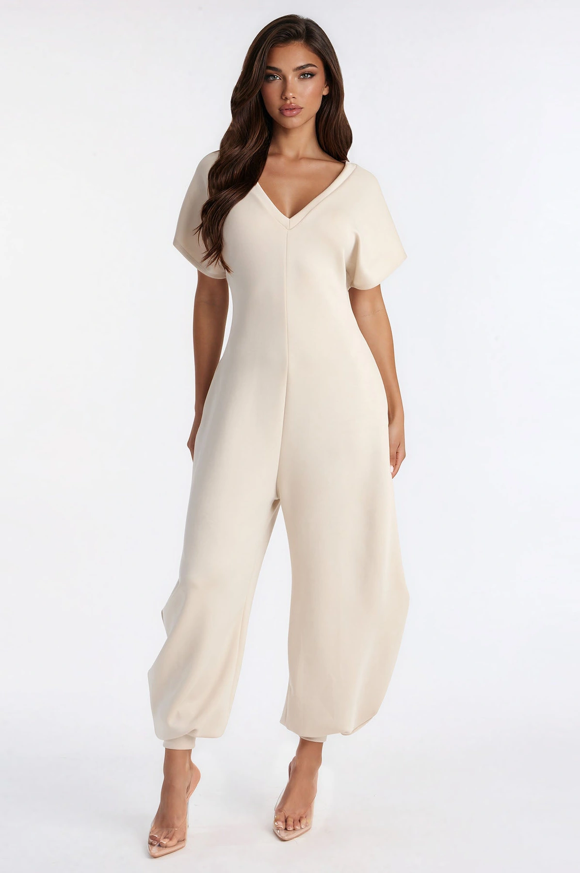 Let's Relax Barrel Wide Leg Jumpsuit - Cream — Creme