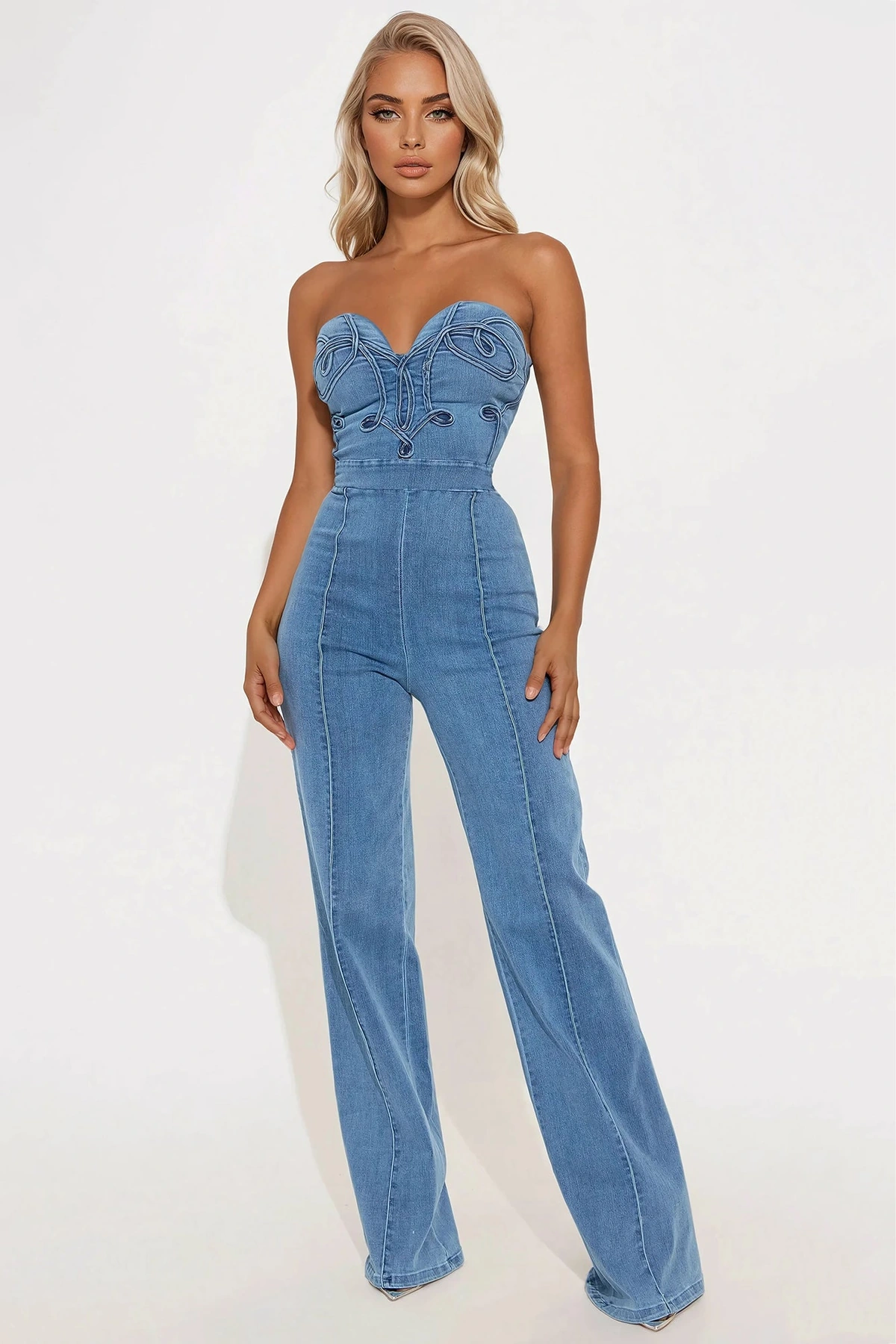 Feeling Twirly Denim Jumpsuit - Medium Wash — Ganga de lavagem média