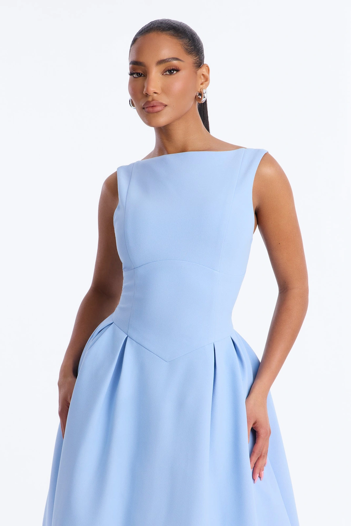Anika Pleated Midi Dress - Blue — Azul