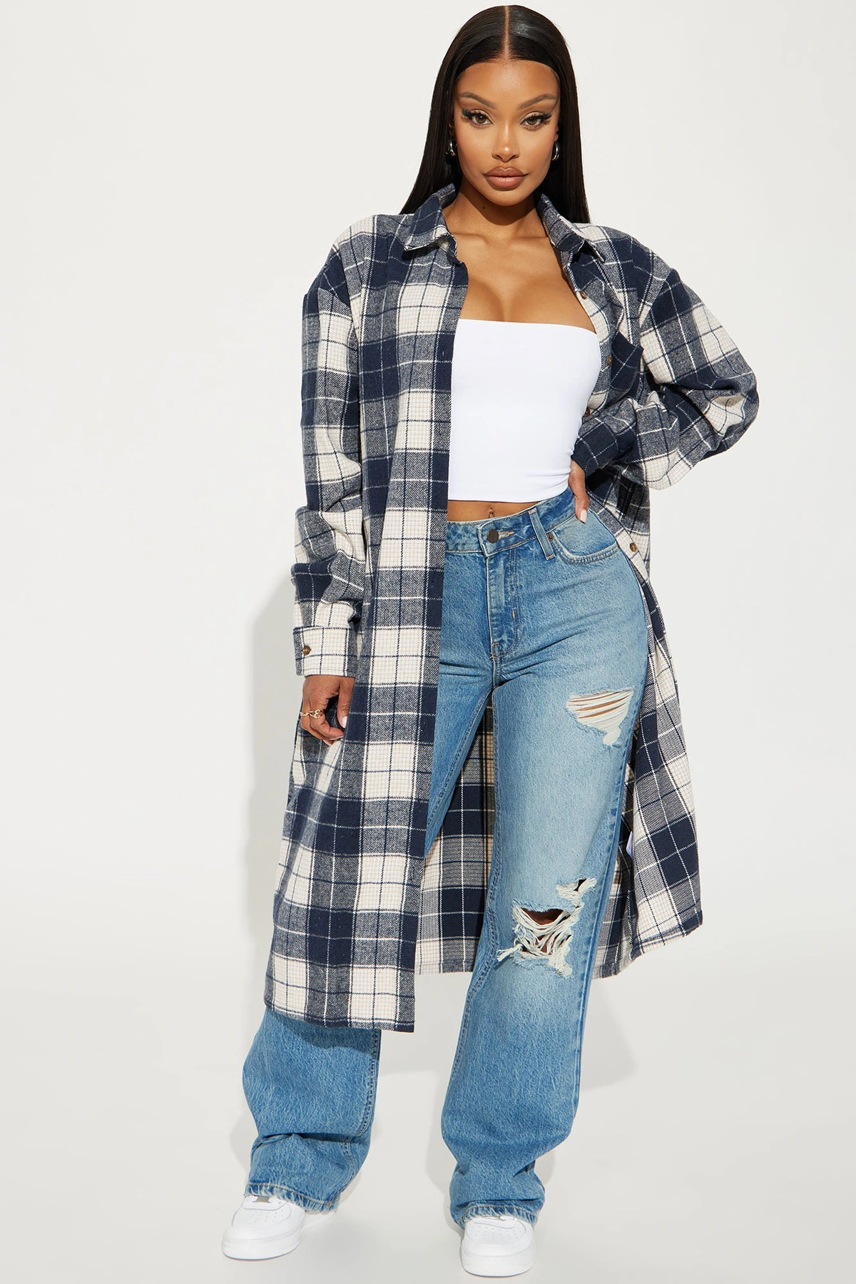 Unbothered Queen Ripped Straight Leg Jeans - Vintage Wash — Ganga de lavagem envelhecida
